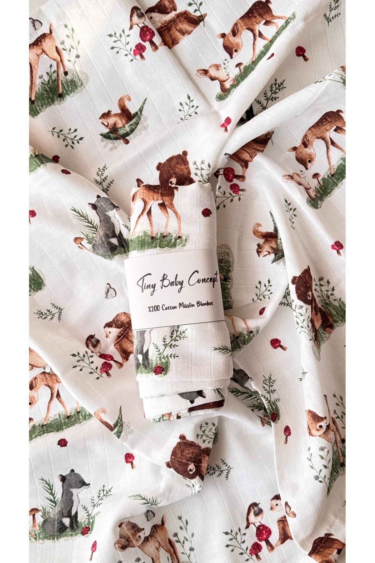 Tinybabyconcept-100% Cotton Muslin Baby Blanket Single Layer Breathable Soft Patterned Cover 90X90 cm 5