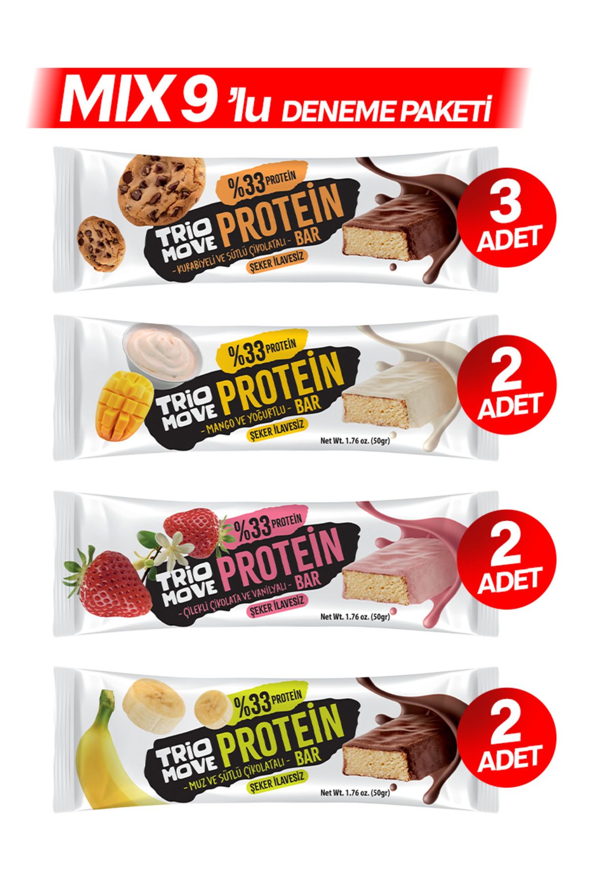 TrioMove Çikolata Kaplamalı Protein Bar 9'lu Tanışma Paketi
