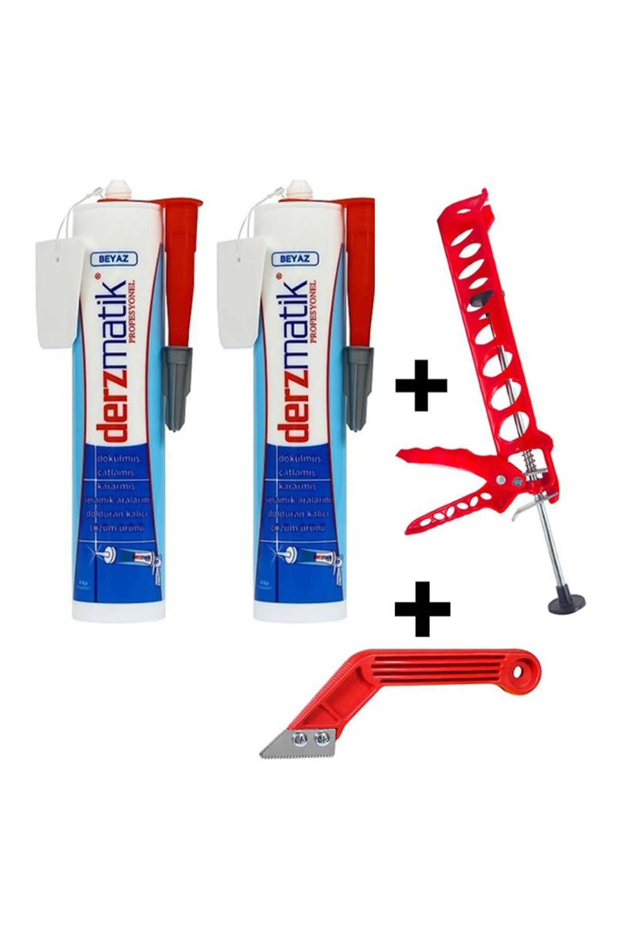 NZM TİCARET 2Ad Profesyonel Beyaz Derz Dolgusu Dayanıklı 450Gr-Spatula-Silikon Tabancası-Derz Kazıyıcı
