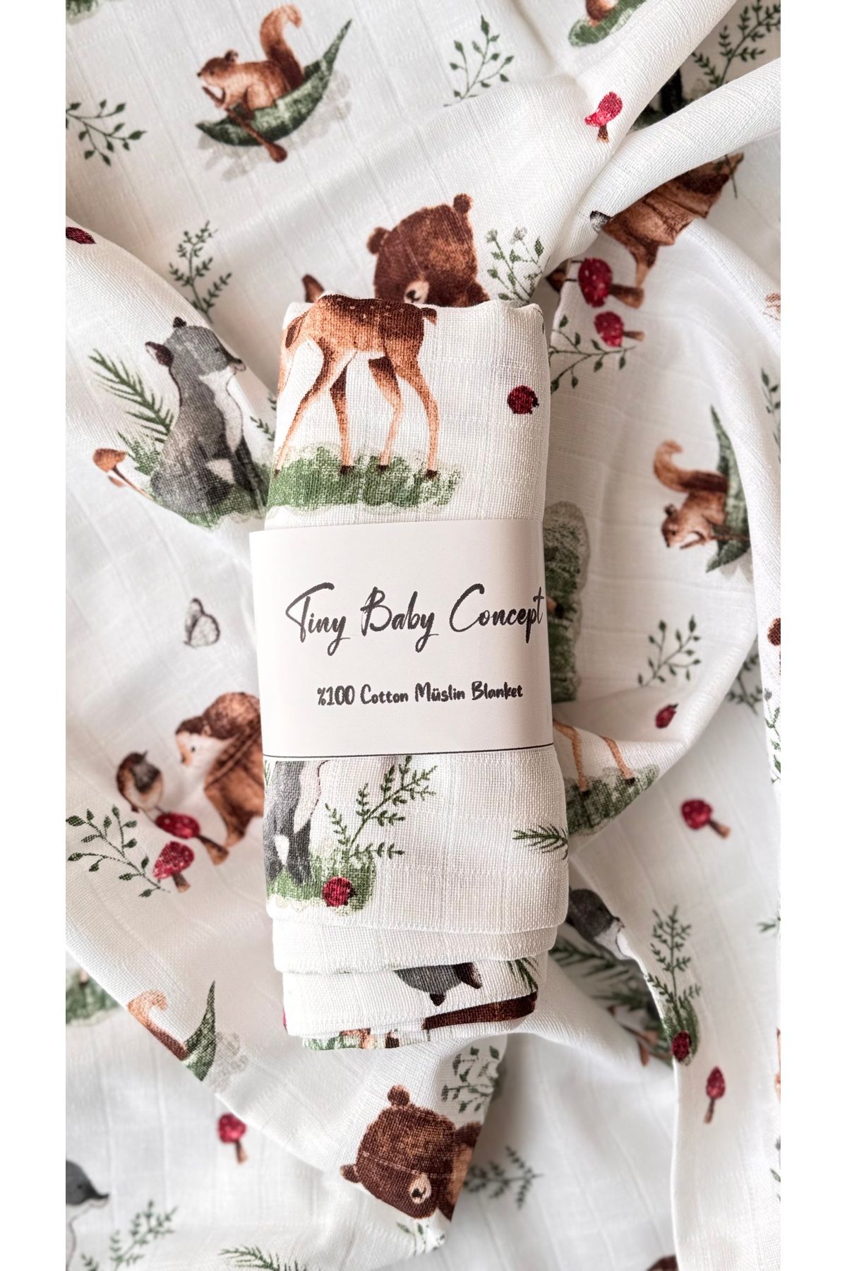 Tinybabyconcept-100% Cotton Muslin Baby Blanket Single Layer Breathable Soft Patterned Cover 90X90 cm 1