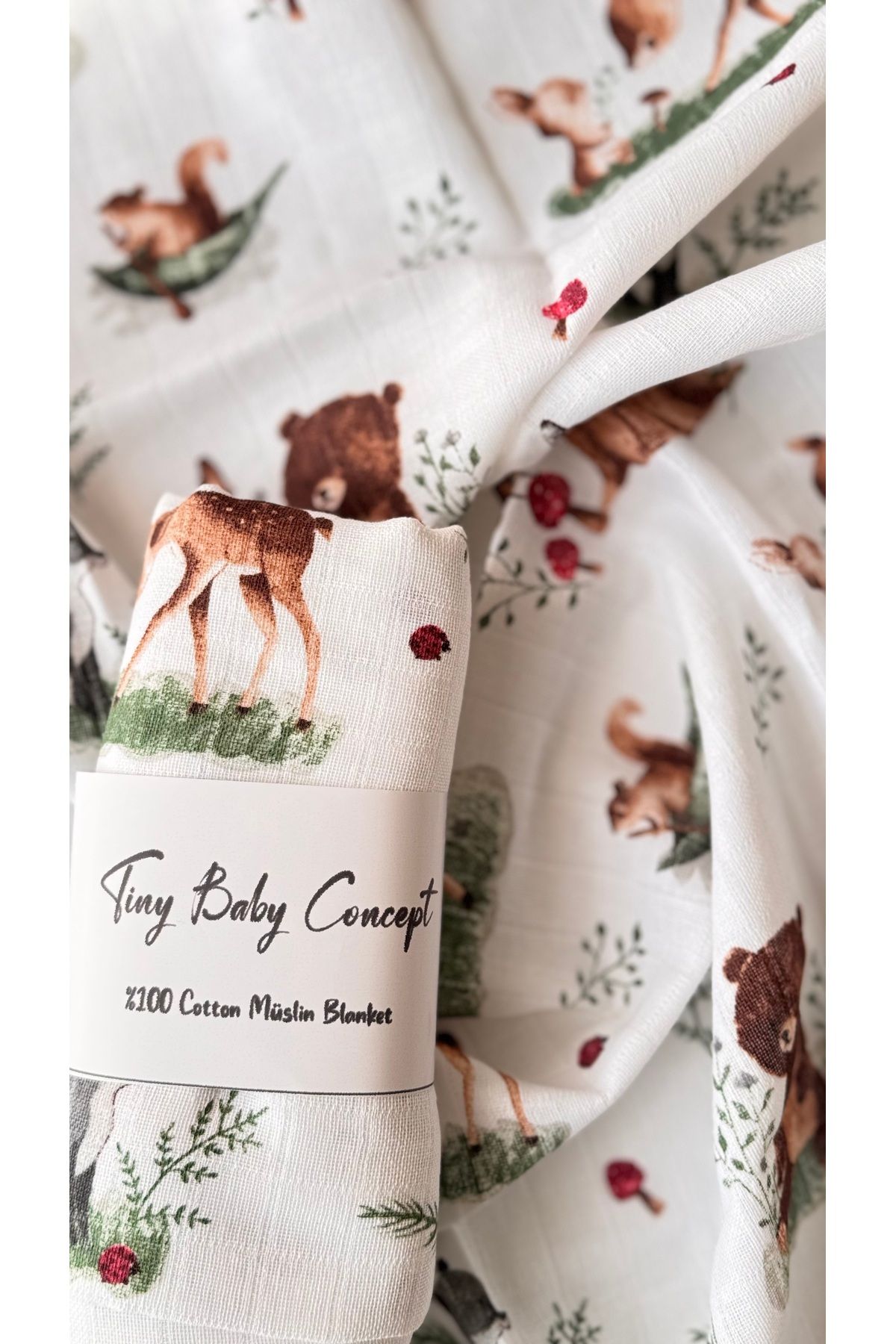 Tinybabyconcept-100% Cotton Muslin Baby Blanket Single Layer Breathable Soft Patterned Cover 90X90 cm 4