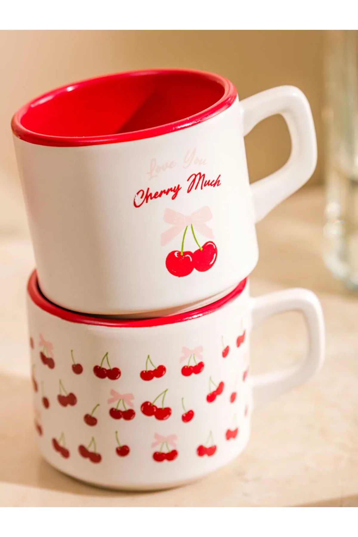 LC Waikiki-Lcw Home Mixed Cherry Printed Ceramic Mug Set of 3 184 ml 3