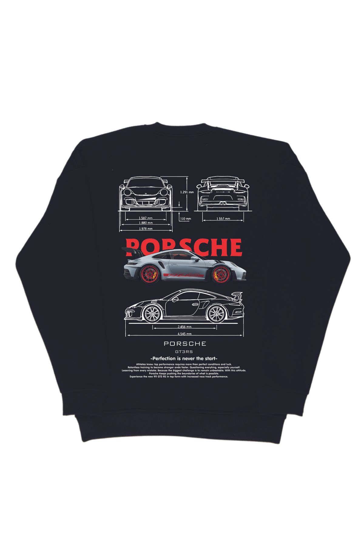 By Caspita Fashion Lenithra GT3 RS Porsche Sırt Baskılı Unisex Oversize Siyah Sweatshirt