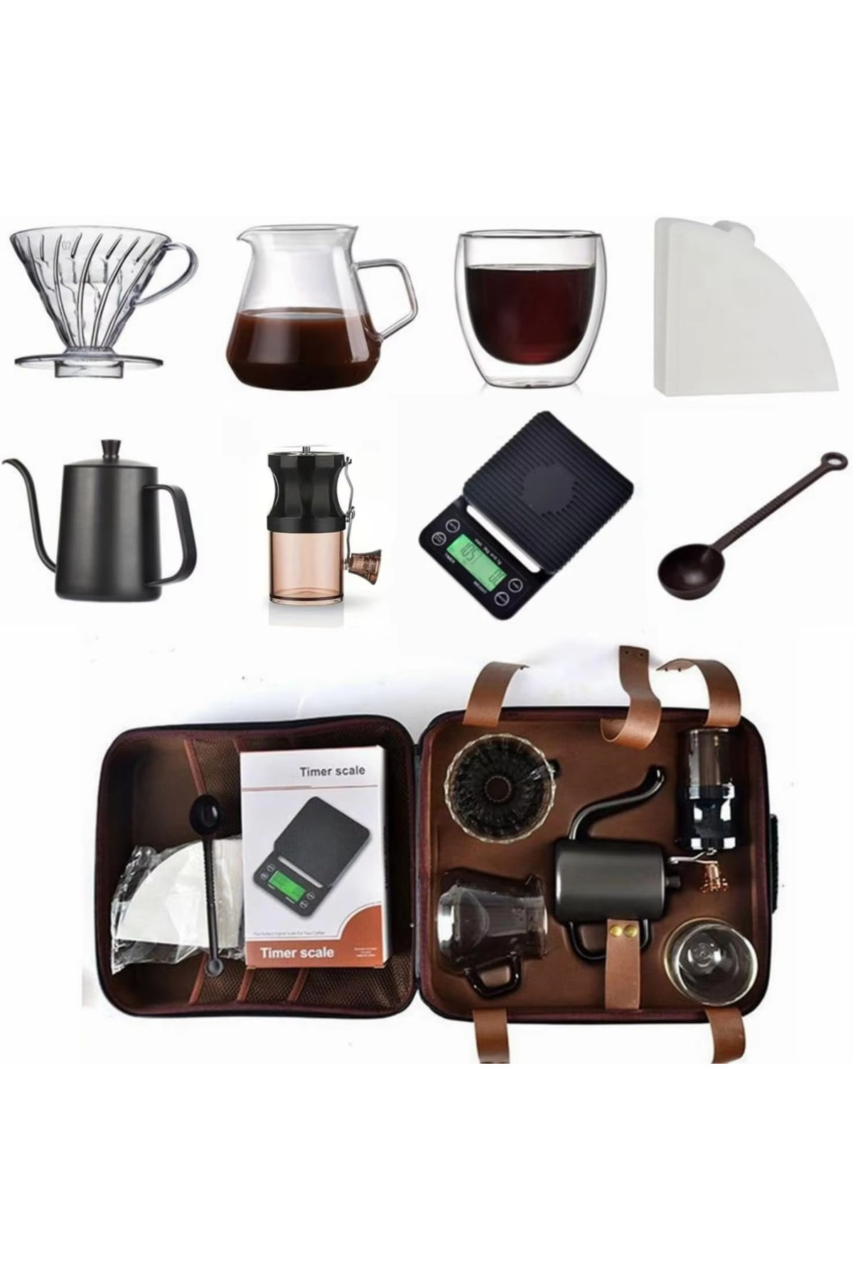 Generic-V60 Coffee Set 10 Piece Drip Coffee Maker Tools Premium Hand Grinder for Pour Over 3