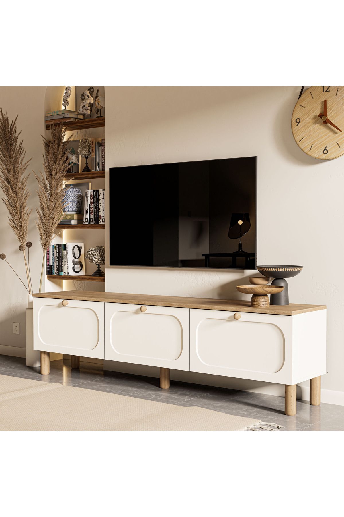 Mezza 1280 Monza 180 Cm (Membran MDF Kapaklı) Bohem Tv Ünitesi Sepet-Beyaz