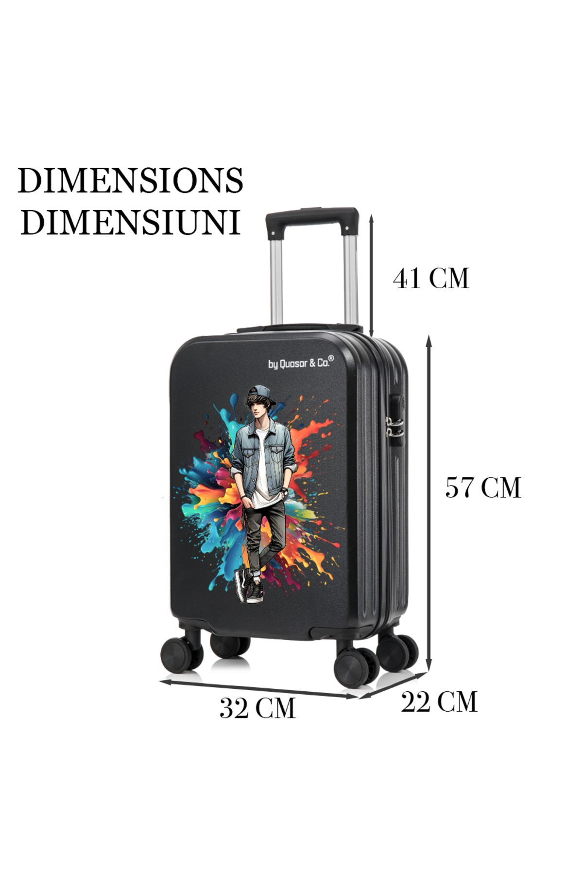Quasar & Co.-Cabin trolley, Quasar & Co.®, Max model, lock, 4 360 degree wheels, telescopic handle, matte black 9