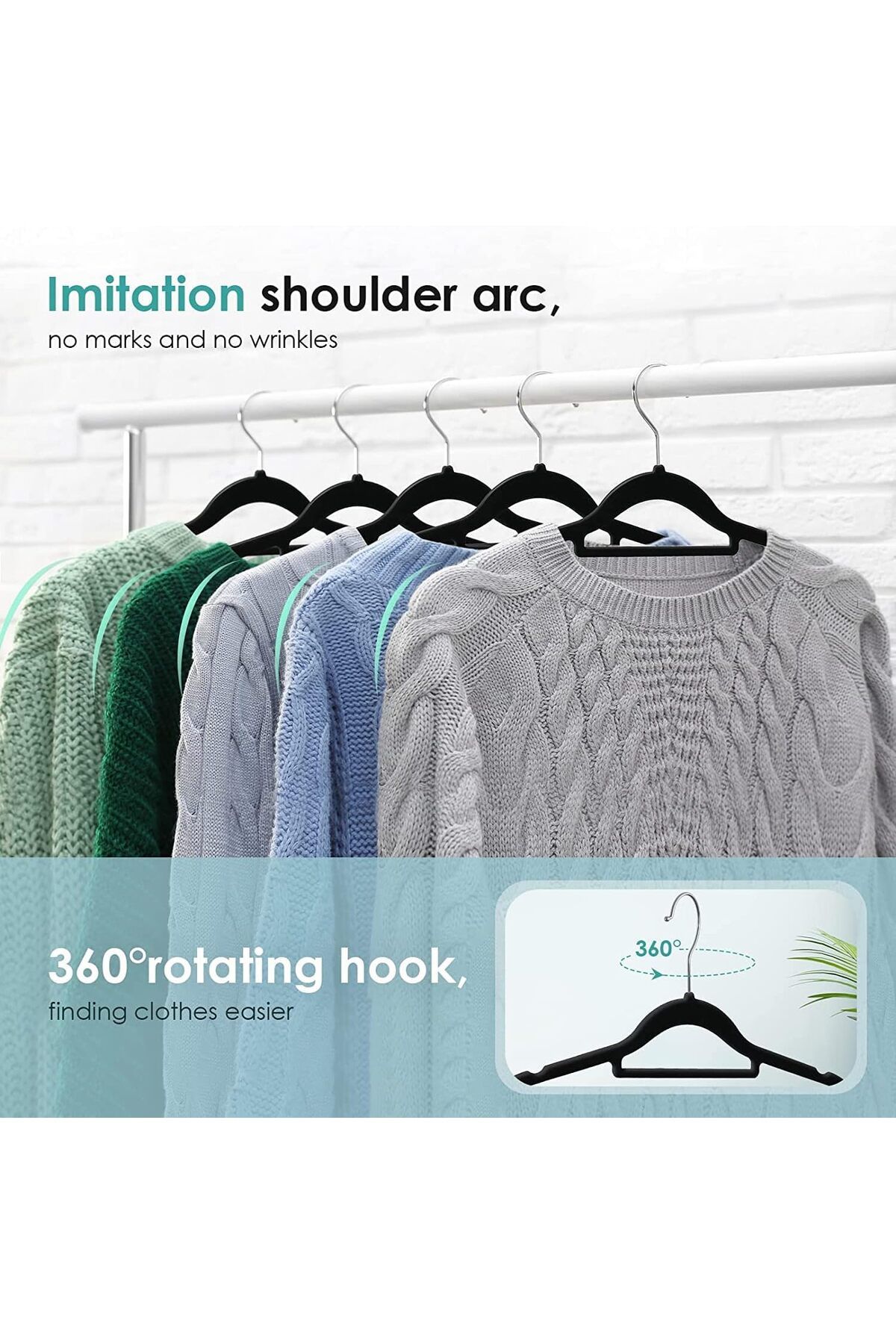 COOYA-Non-Slip Velvet Hangers 30 Pack, Durable, Ultra Thin Space Saving 360 Degree Swivel Hook 8