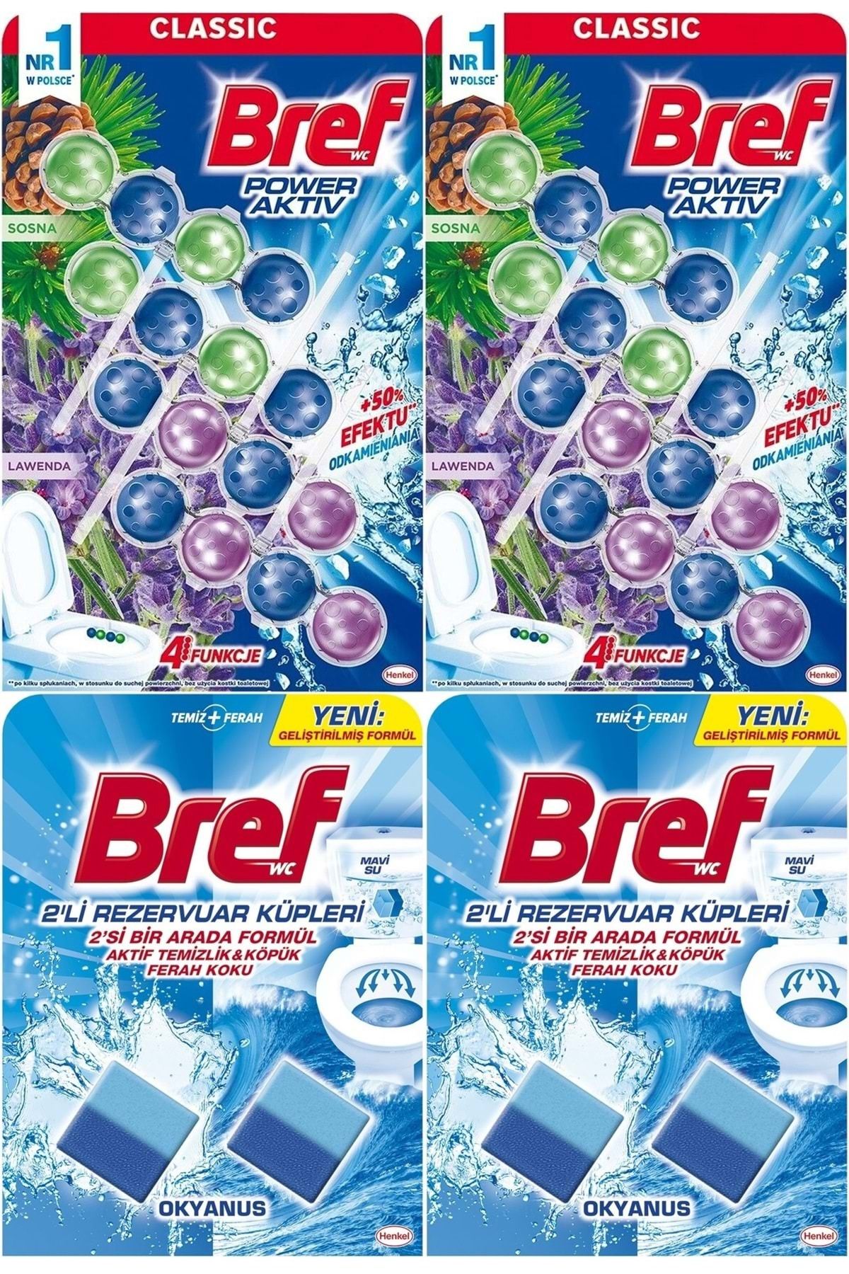 Bref Power Aktiv Klozet Bloğu Çam Ve Lavanta Kokulu - Koku Giderici Jel Küpü (KARMA 4 LÜ SET)