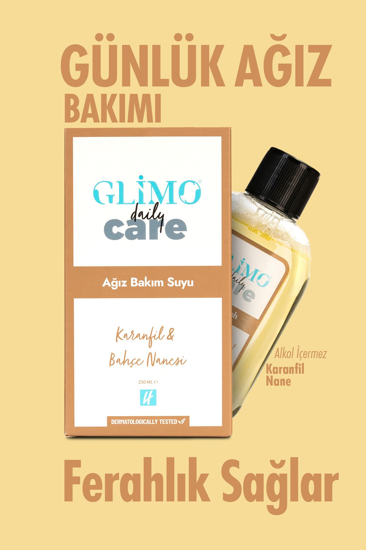 Glimo Daily Care Ağız Bakım Suyu - Karanfil Ve Bahçe Nanesi Aromalı - Alkolsüz - 250ml - Yerli Üretim