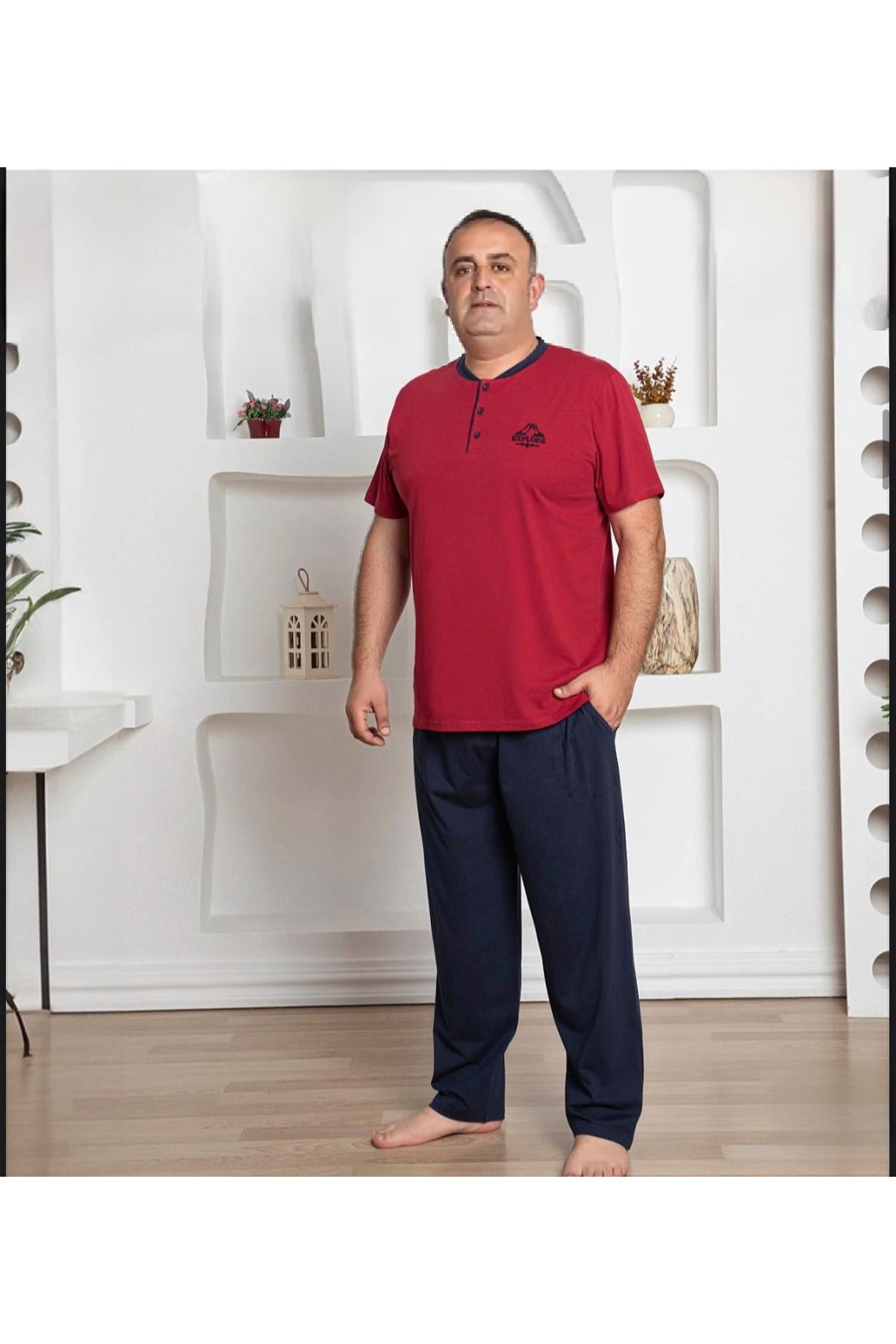 pijamakeyfi Erkek Büyük Beden Kısa Kol Cepli Pijama Takımı