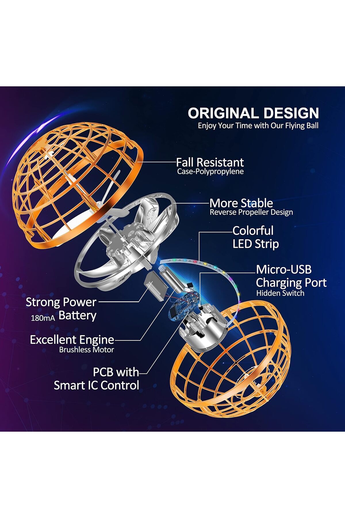 AWH-Flying Orb Ball Toy Soaring Hover Pro Boomerang Spinner Hand Controlled Mini Drone, Multicolor 2
