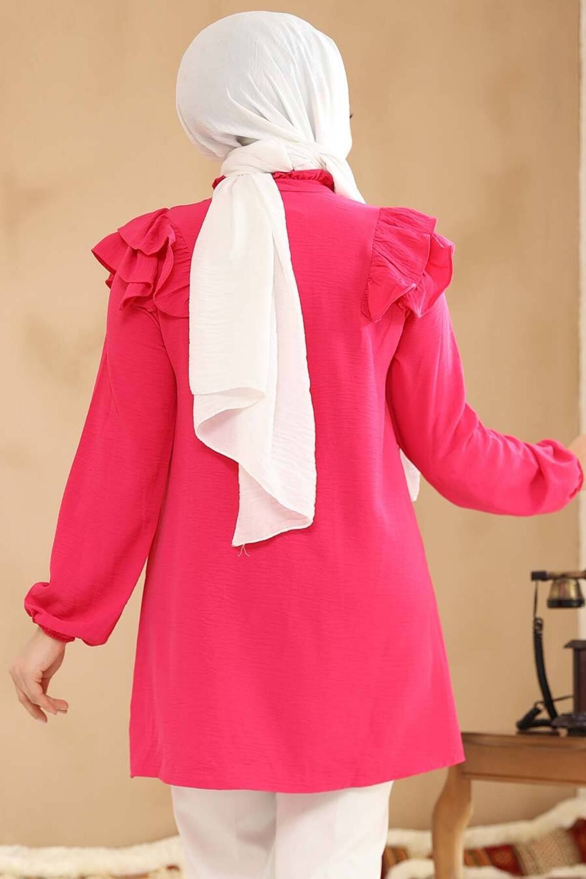 Neva Style-Buttoned Fuchsia Hijab Tunic 42291F 5