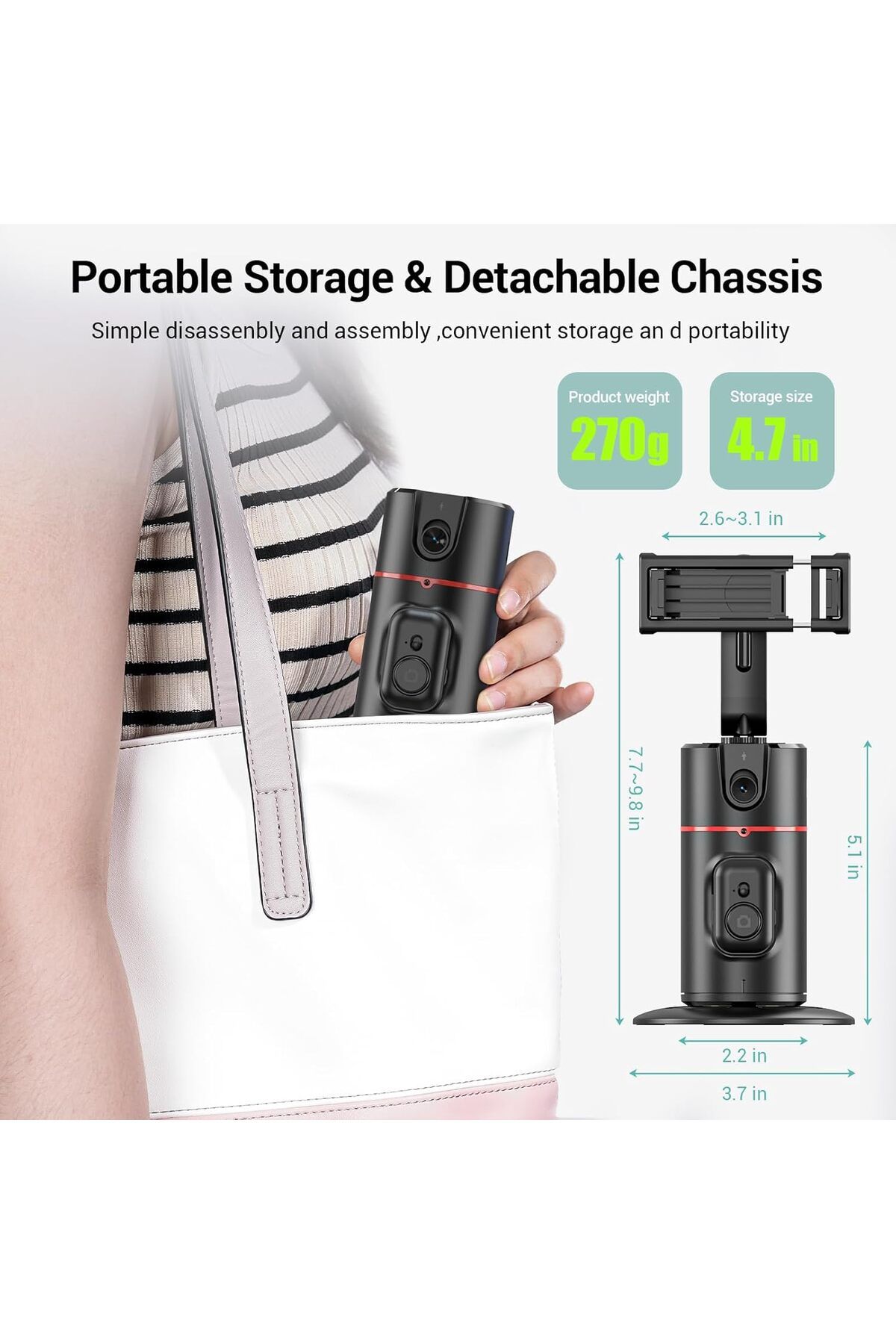 AWH-Auto Face Tracking Tripod, 360° Rotating Phone Holder, Remote & Gesture Control for Vlogs 7