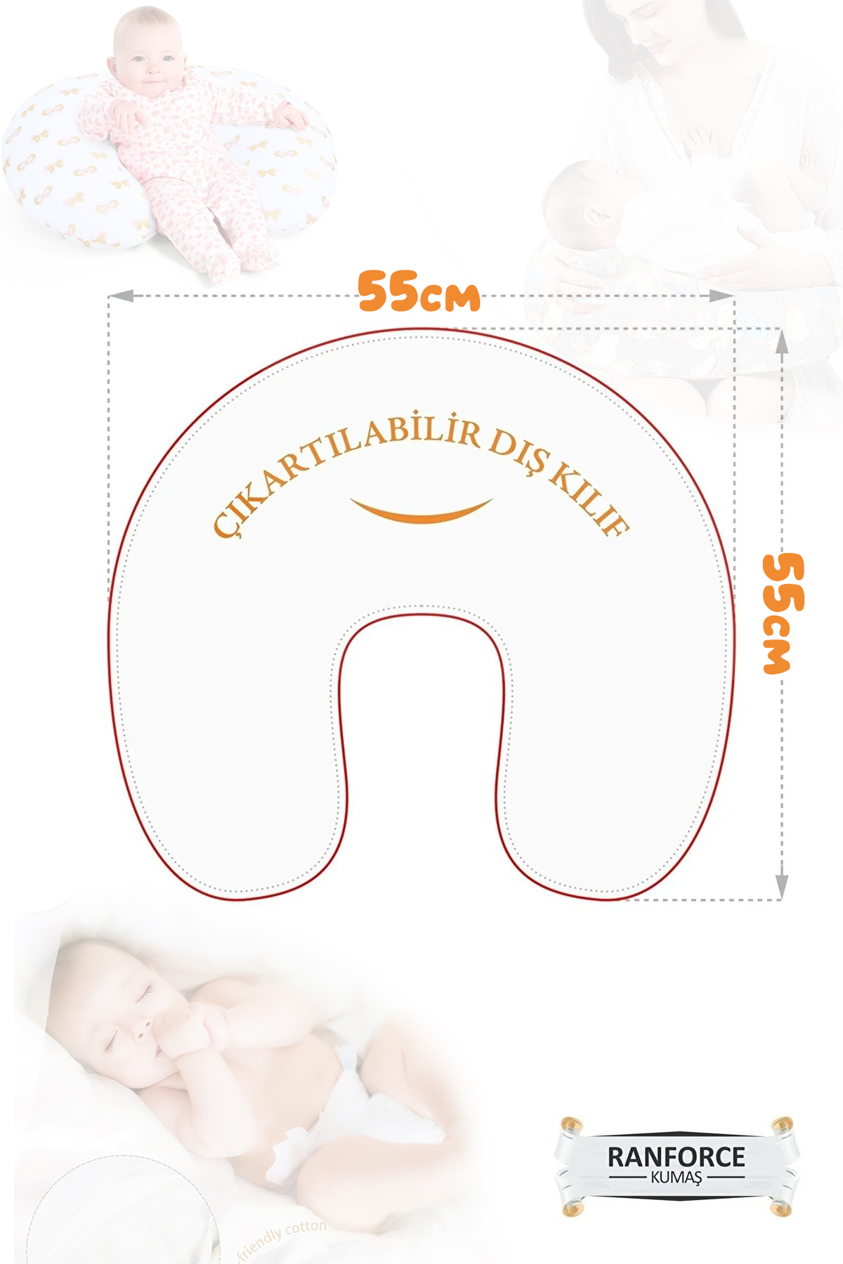 BabyModa Çift Taraflı Bebek Emzirme Yastığı, Destek Minderi, Hamile Yastığı Gri Kumaş fotoğrafı 4 (önizleme)