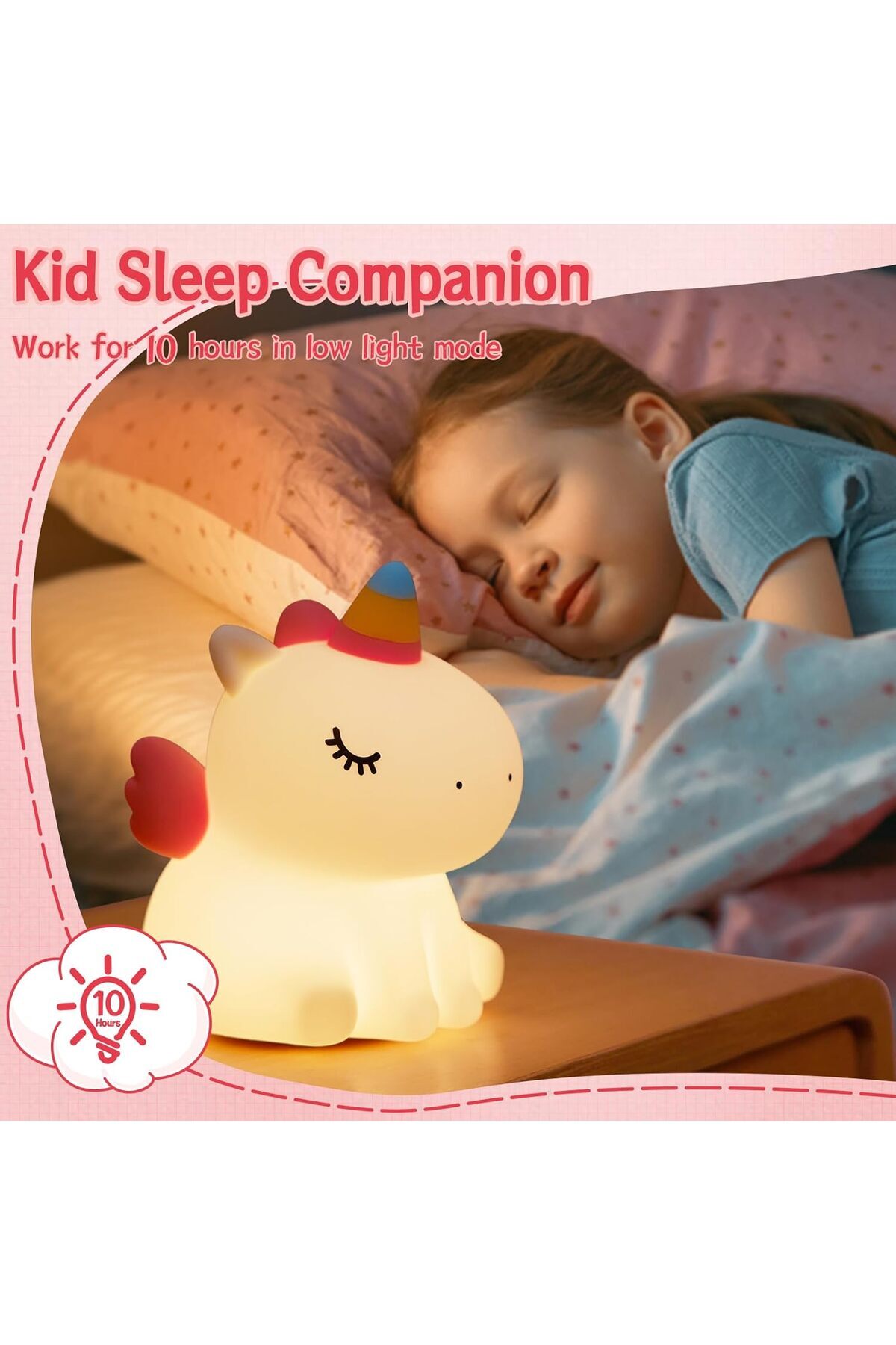 AWH-Unicorn Night Light, 3 Light Modes, Dimmable with Timer, Touch Control Lamp for Kids 5