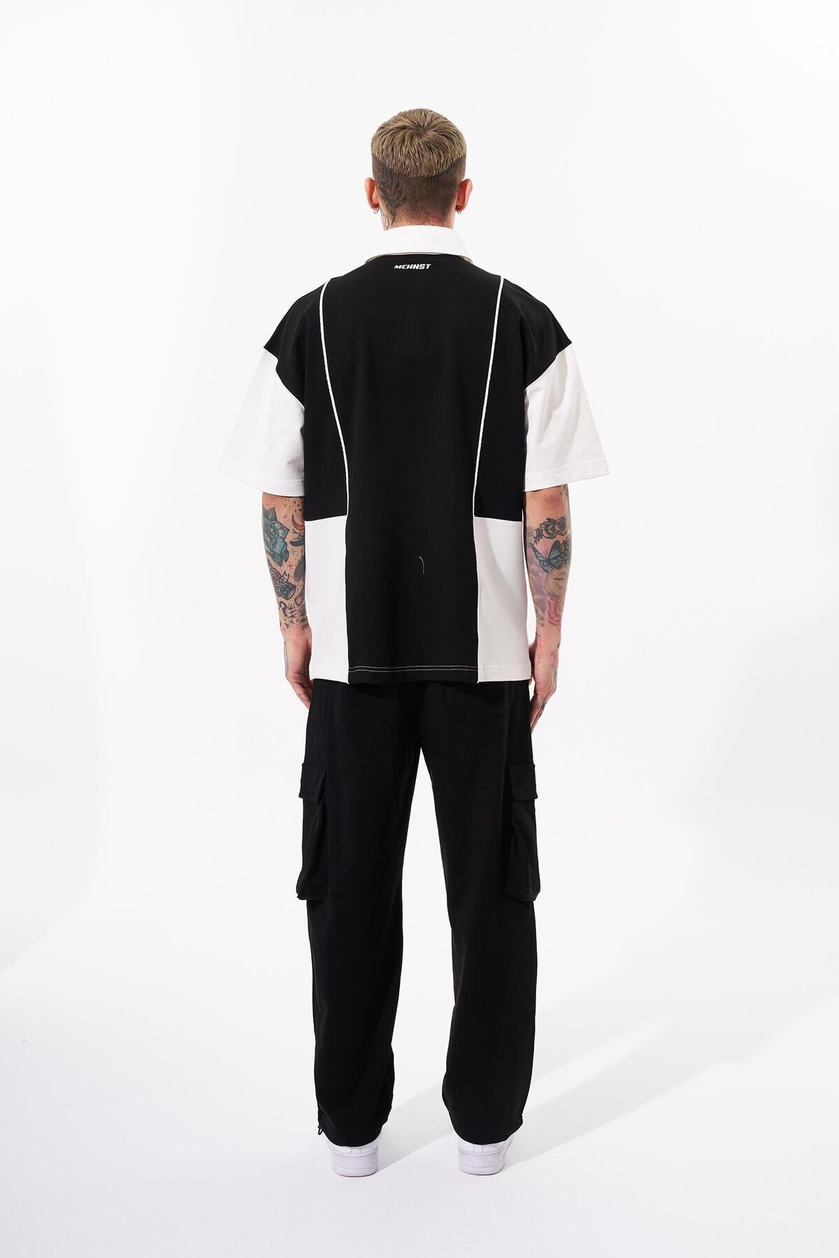 Machinist  Erkek Piping And Contrast Baskılı Polo Siyah Ekru Tişört - Görsel 5