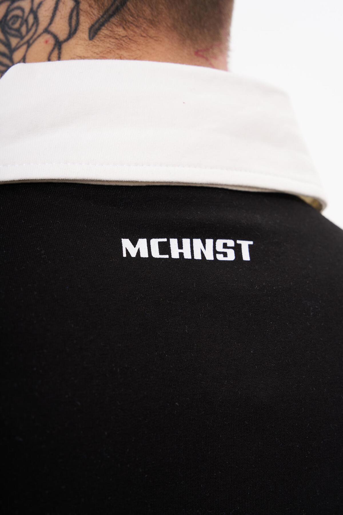 Machinist  Erkek Piping And Contrast Baskılı Polo Siyah Ekru Tişört - Görsel 6