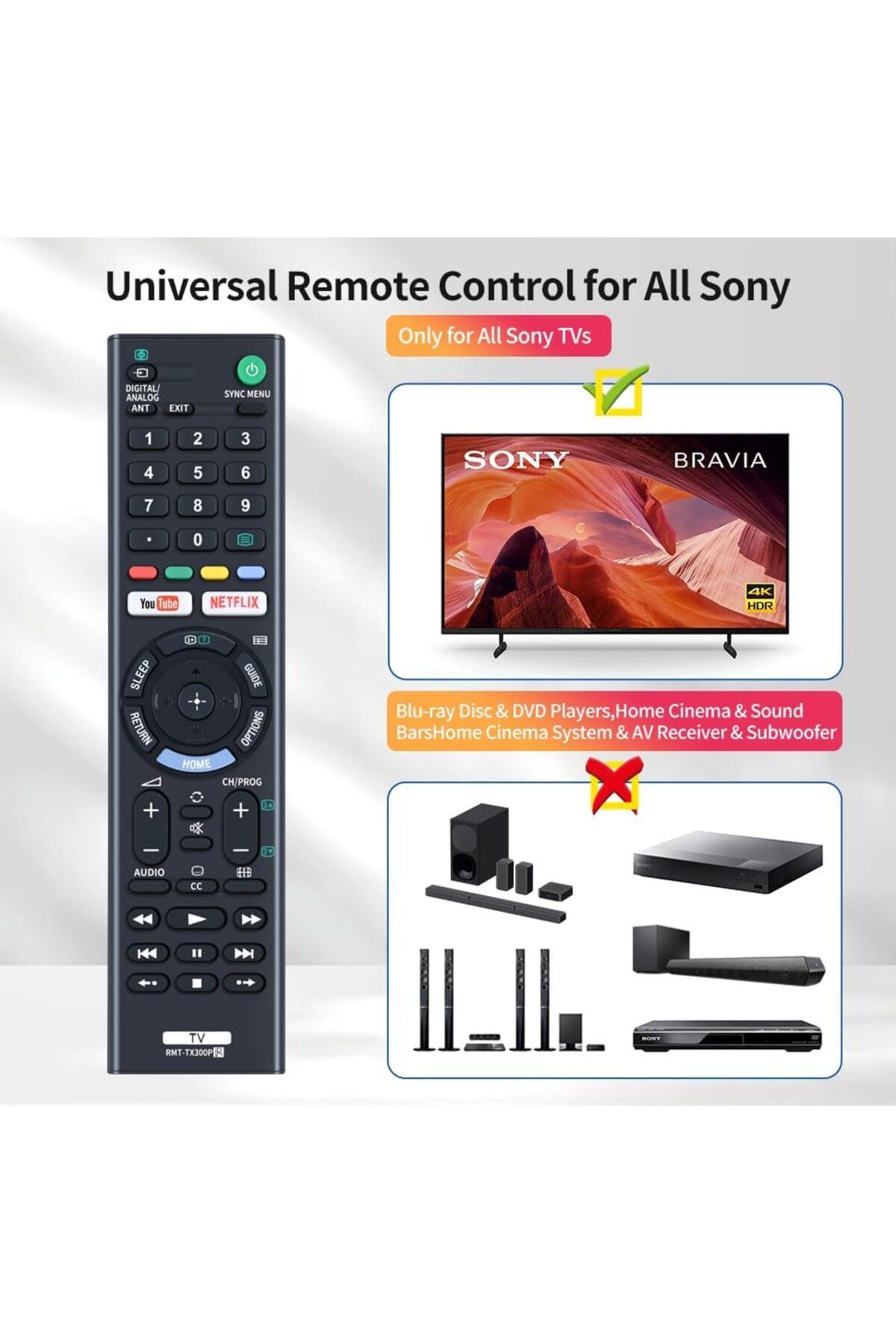 AWH-Universal Remote for Sony LCD, LED, Smart Bravia TVs with YouTube & Netflix Buttons 3