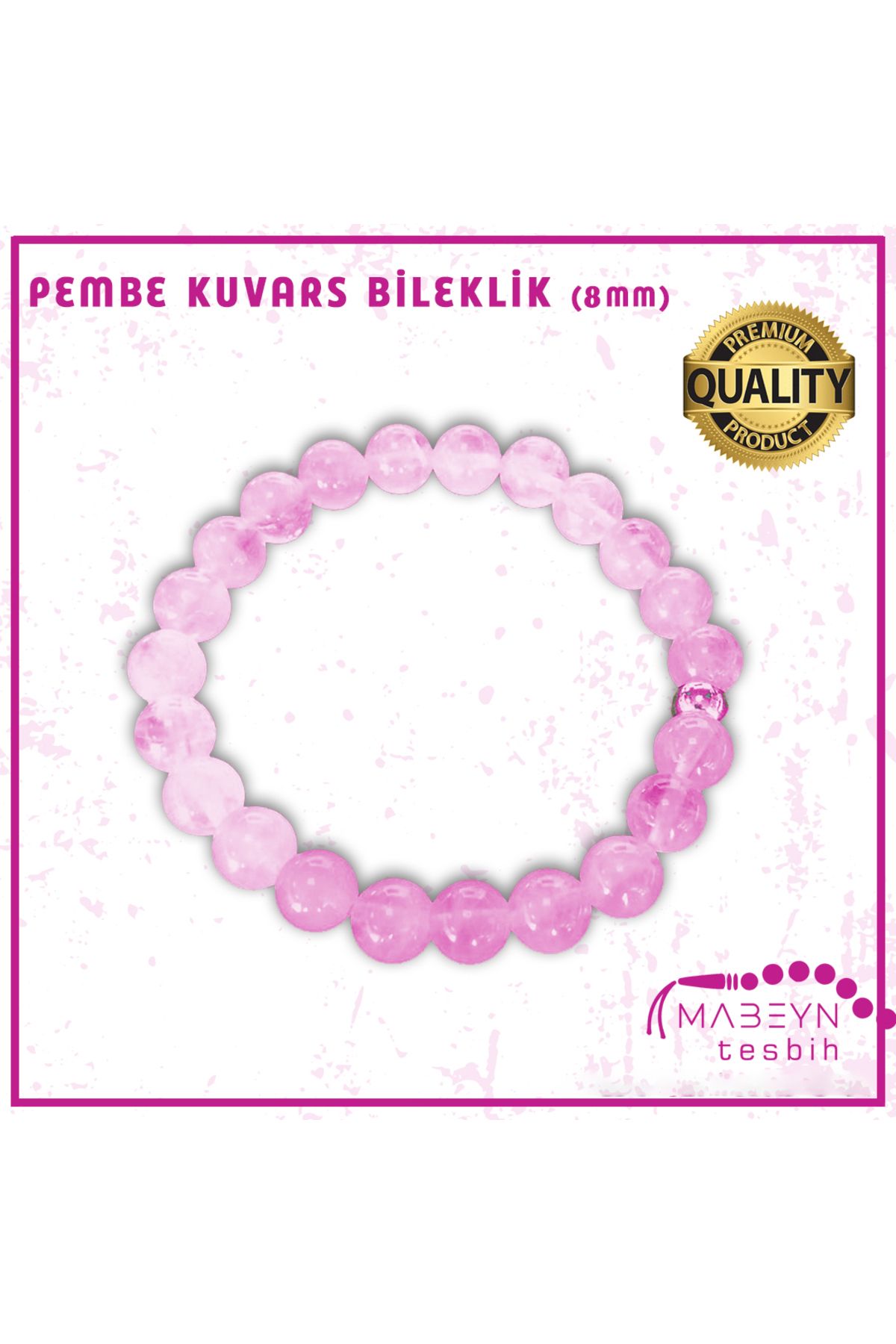 Mabeyn PEMBE KUVARS TAŞI BİLEKLİĞİ - 8 MM