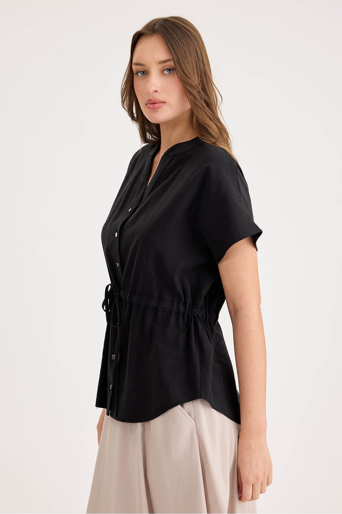 Vitrin-Modal Blouse with Shirred Waist and Buttons 3