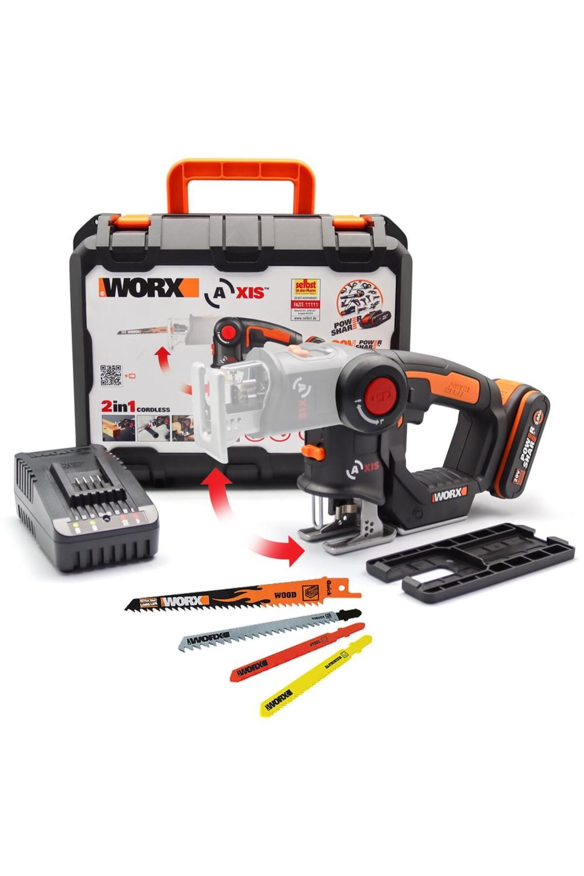 Pazarcan Worx Wx550 20Volt 2.0Ah. Li-Ion Profesyonel Dekupaj Ve Tilki Kuyruğu Testere