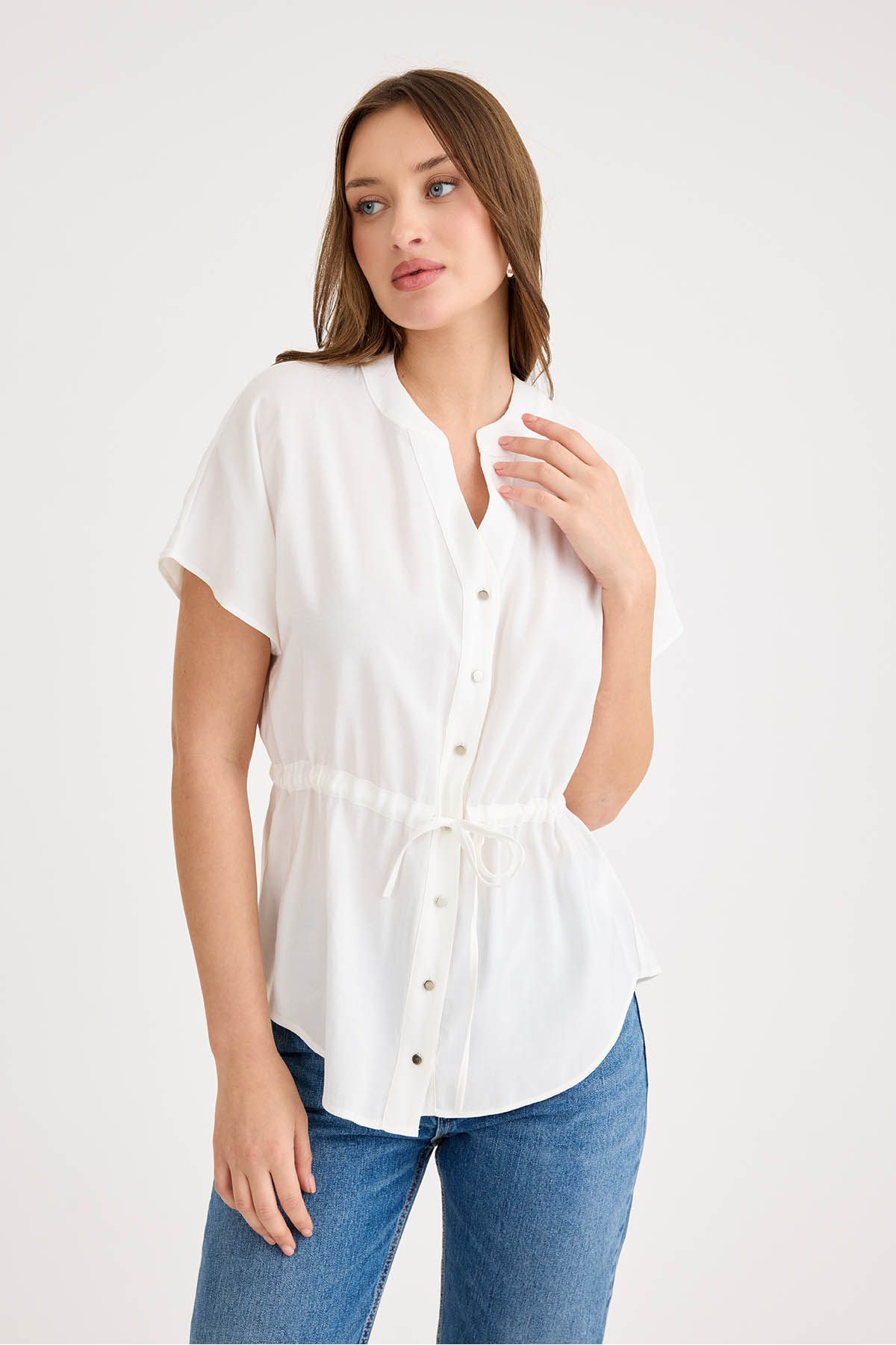 Vitrin-Modal Blouse with Shirred Waist and Buttons 3