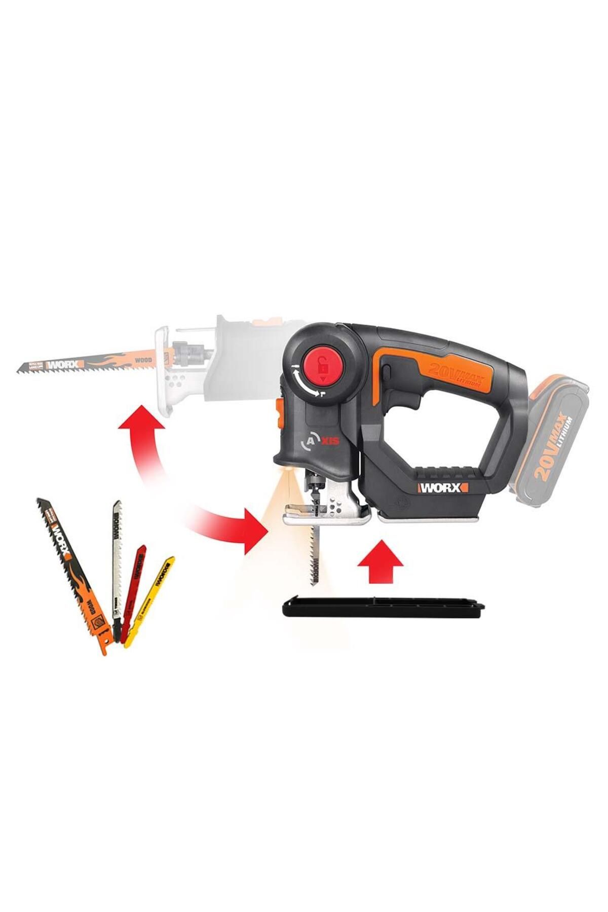 Pazarcan Worx Wx550.9 20Volt Profesyonel Dekupaj Ve Tilki Kuyruğu Testere (Akü Dahil Değildir)
