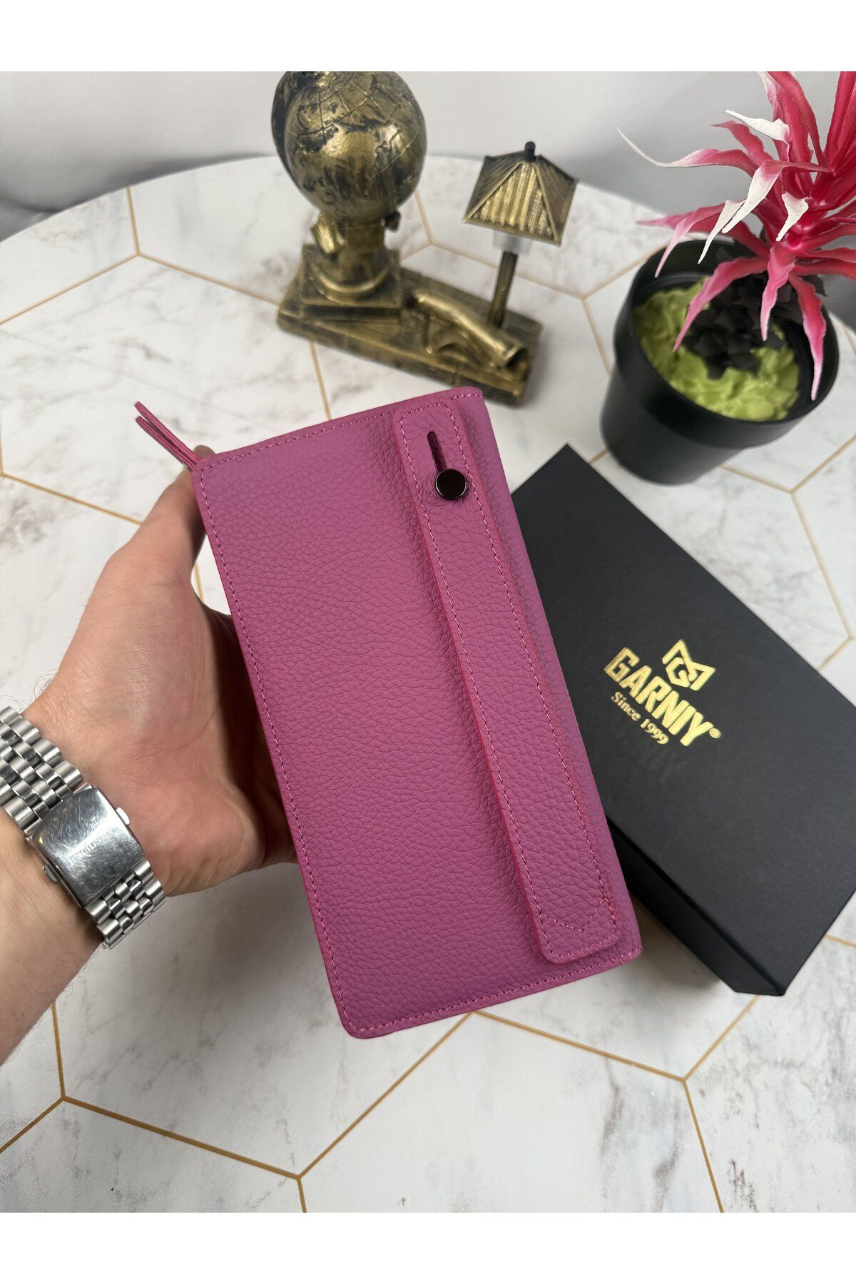 Garniy-Fuchsia Wallet with Phone Compartment and Handle, Large Compartment 6