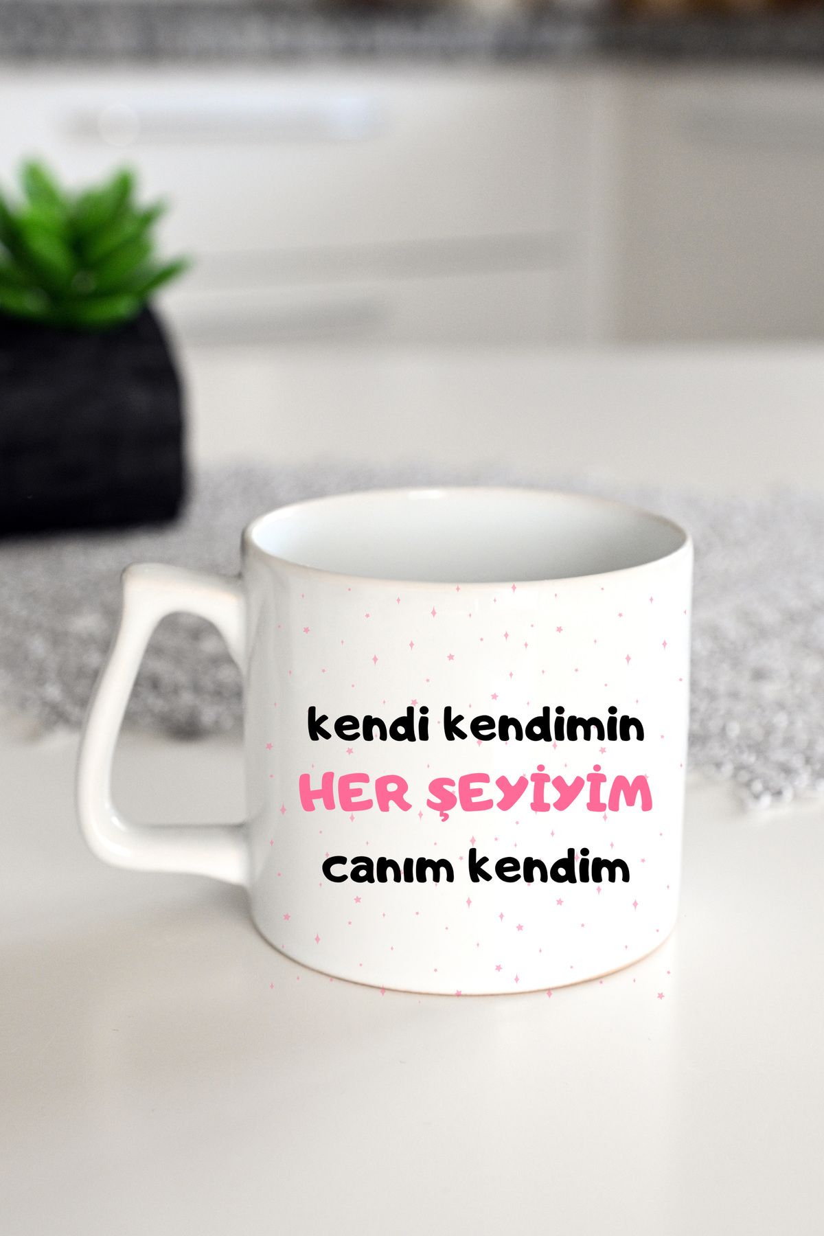 IVART Kendi Kendimin Her şeyiyim Canım Kendim Baskılı Porselen Lüks Kupa Bardak-hediye-Motto