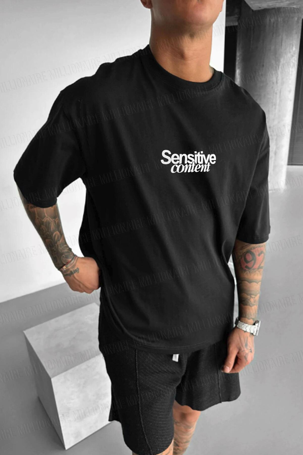 Millionaire Erkek Siyah Göz Baskılı Sensitive Oversize Fit Bol Geniş Kalıp Salaş Kesim T-shirt görsel 3