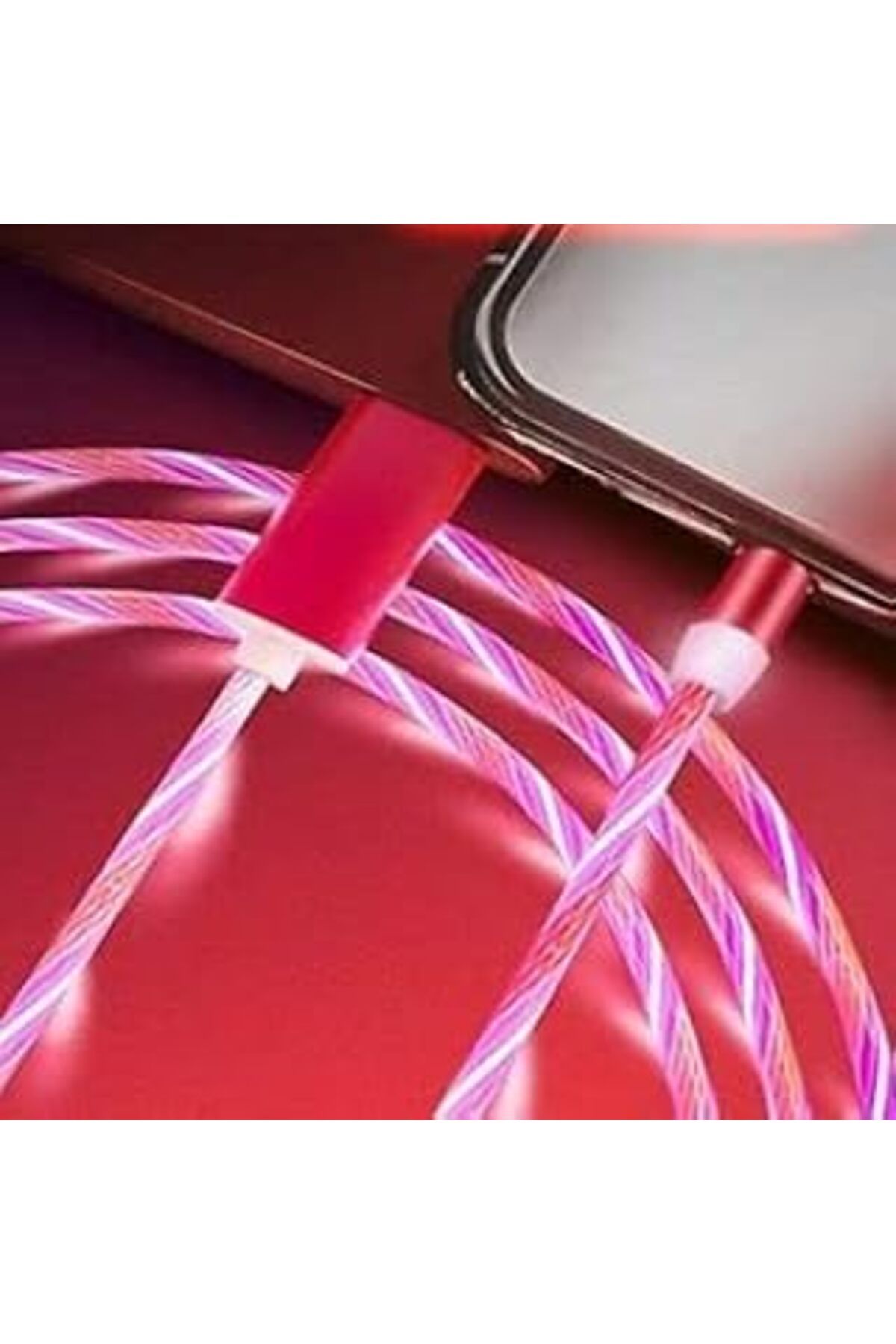 robotrend Manyetik Data Ve Hızlı Şarj Kablosu Led Işıklı Type-C Pembe