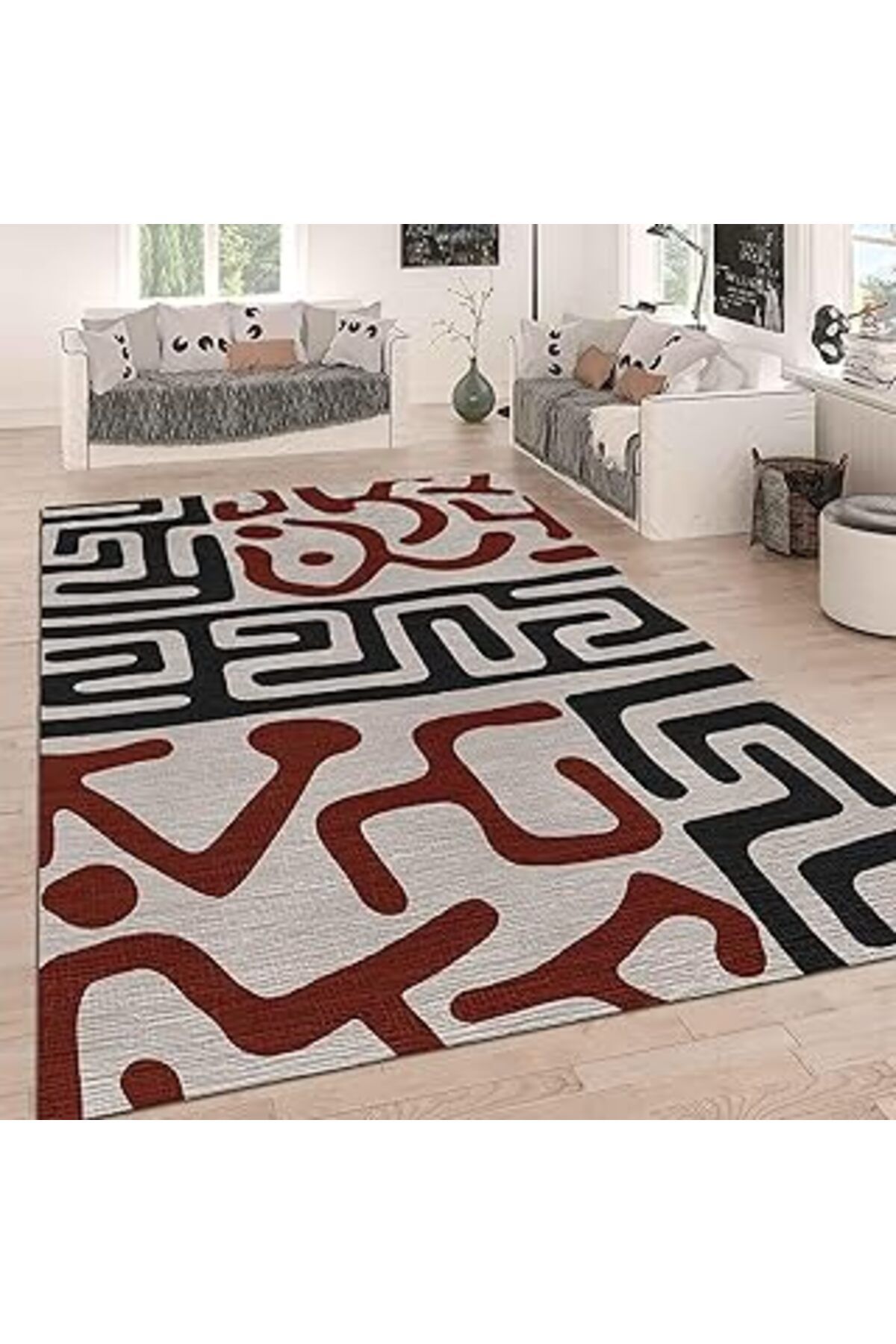 robotrend Latte Dizayn Drew Desenli Pamuk Tabanlı Yıkanabilen Kaydırmaz Antibakteriyel Salon Halısı 200X300