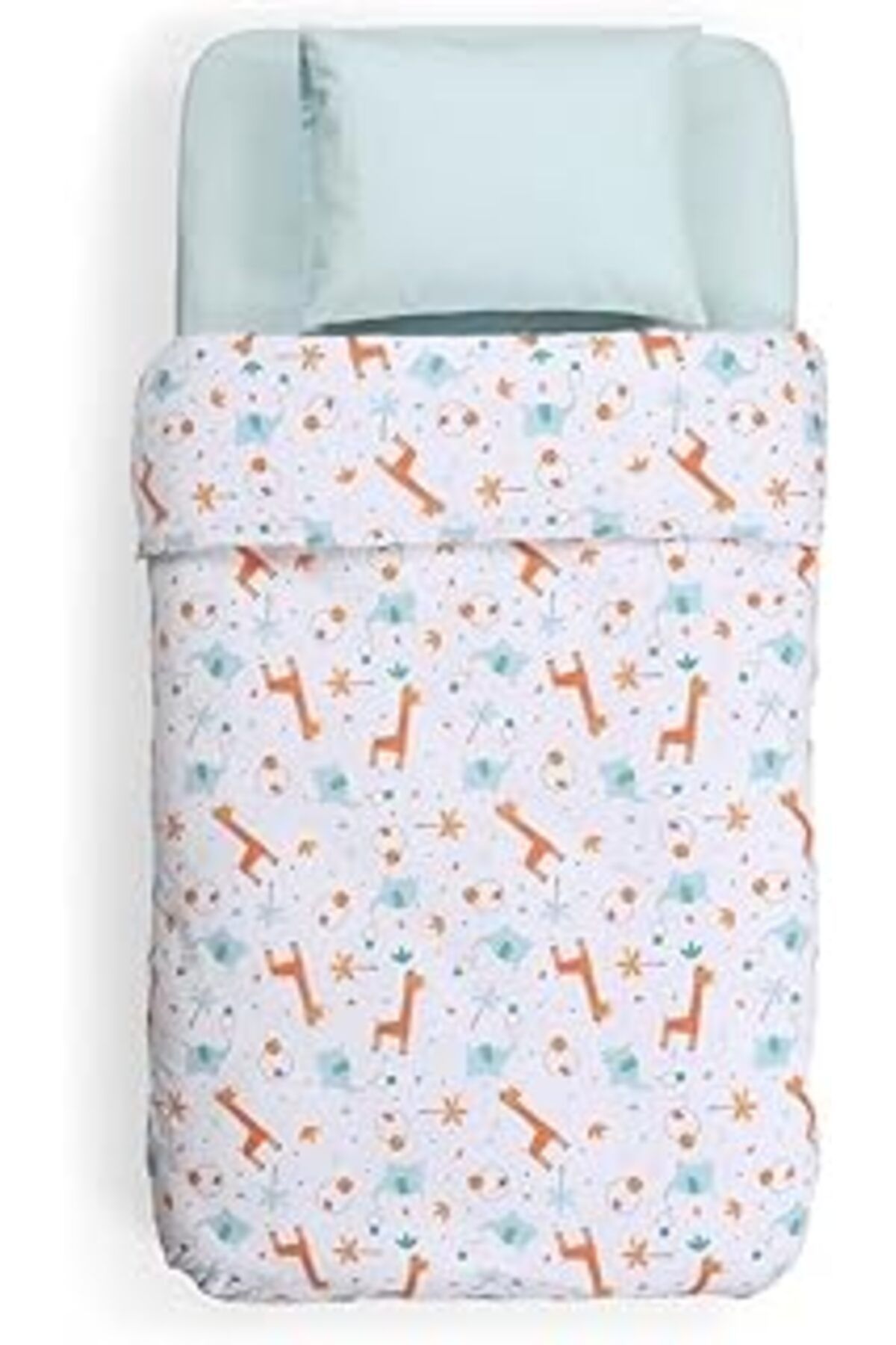 Mu Art Ahşap Funna Baby Nevresim Takımı / 2 Parça - Giraffe - Mavi - 100 X 150 Cm