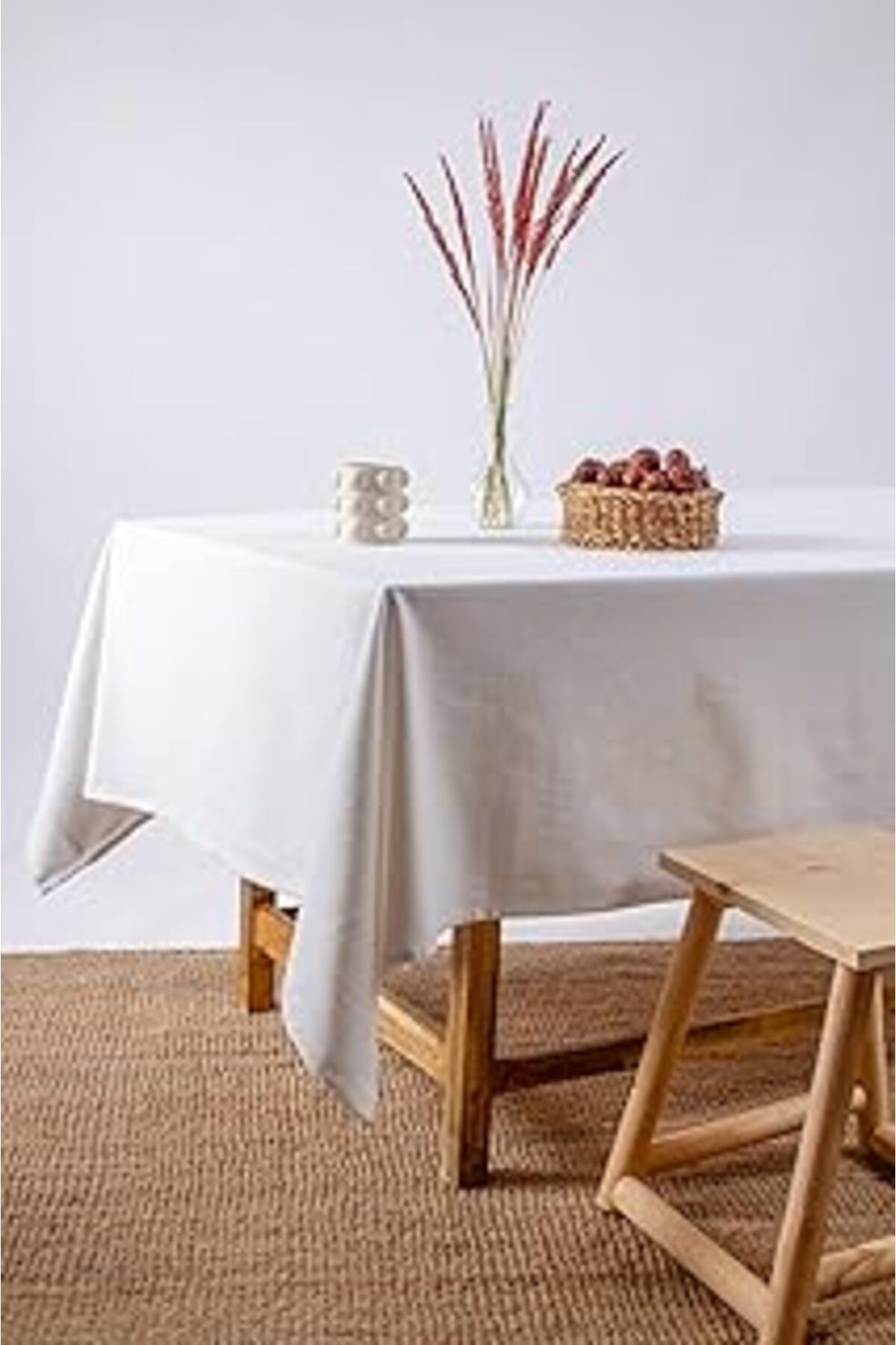 Mu Art W Wellstil Premium Keten Masa Örtüsü (Sofra, Sunum, Doğum Günü, Piknik) (Beyaz, 160 X 160)