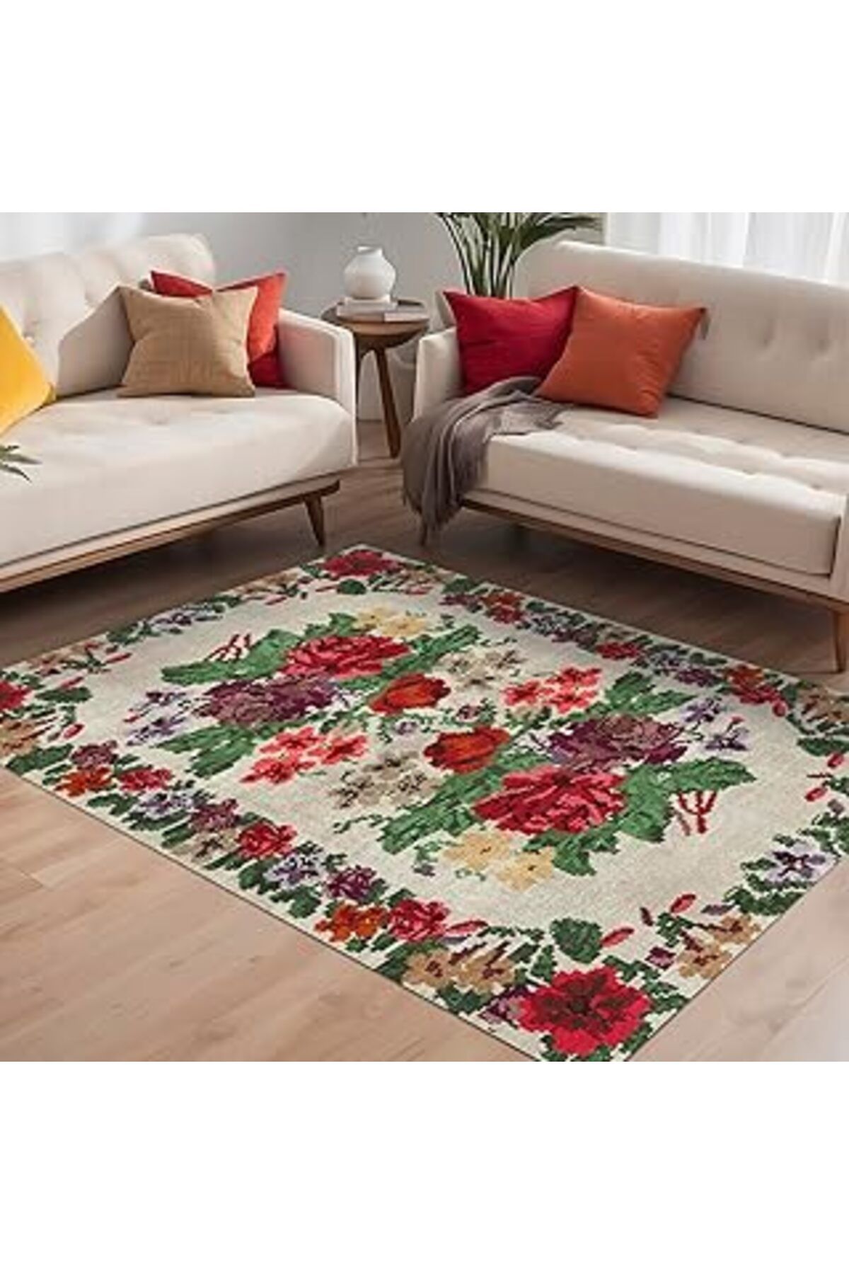 robotrend Latte Dizayn İdos Kadife Pamuk Tabanlı Yıkanabilen Kaydırmaz Antibakteriyel Salon Halısı 100X300