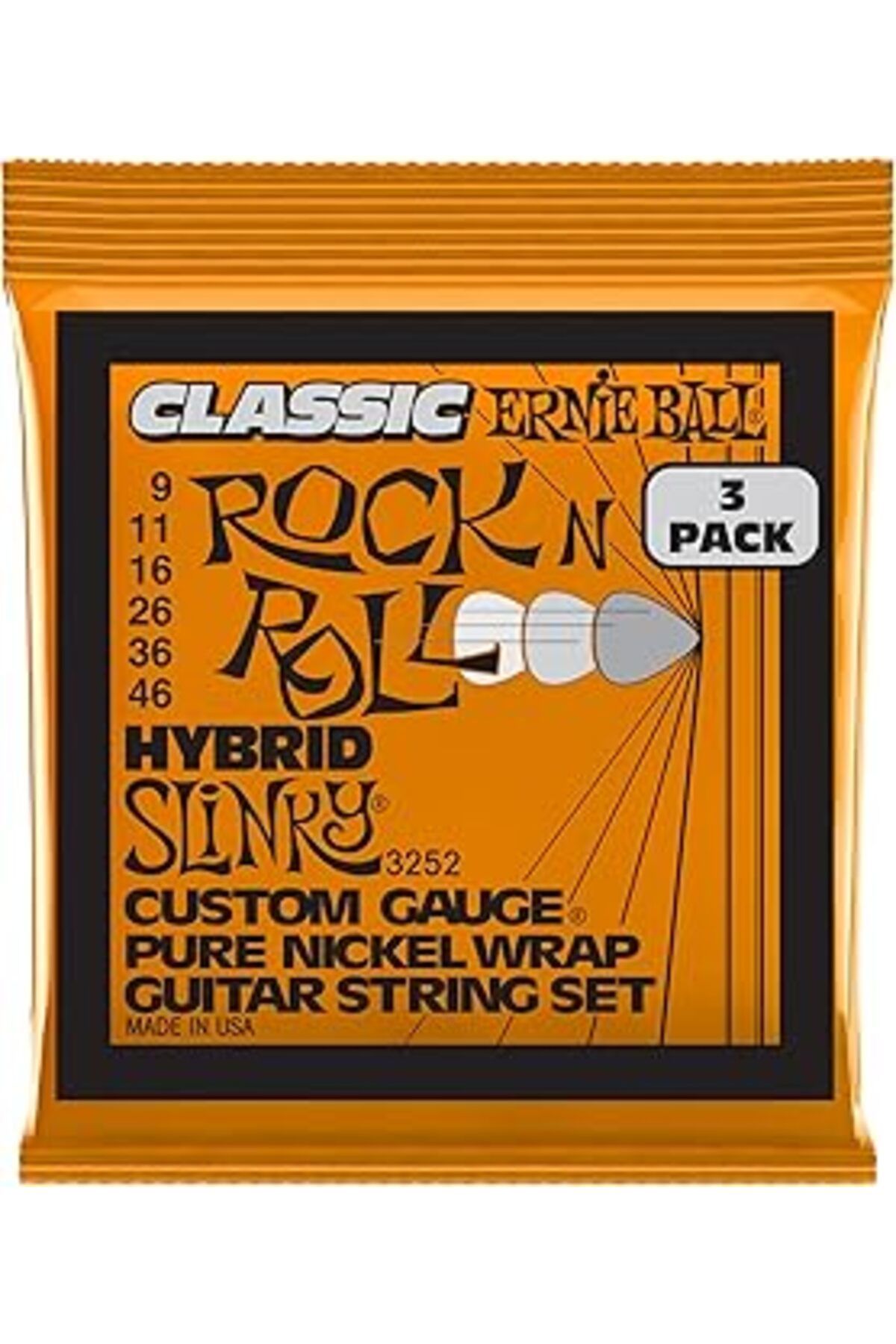 Pazarcan Ernie Ball Hybrid Slinky Klasik Rock 'N' Roll Elektro Gitar Enstrüman Telleri, Saf Nikel Yara, 3'Lü