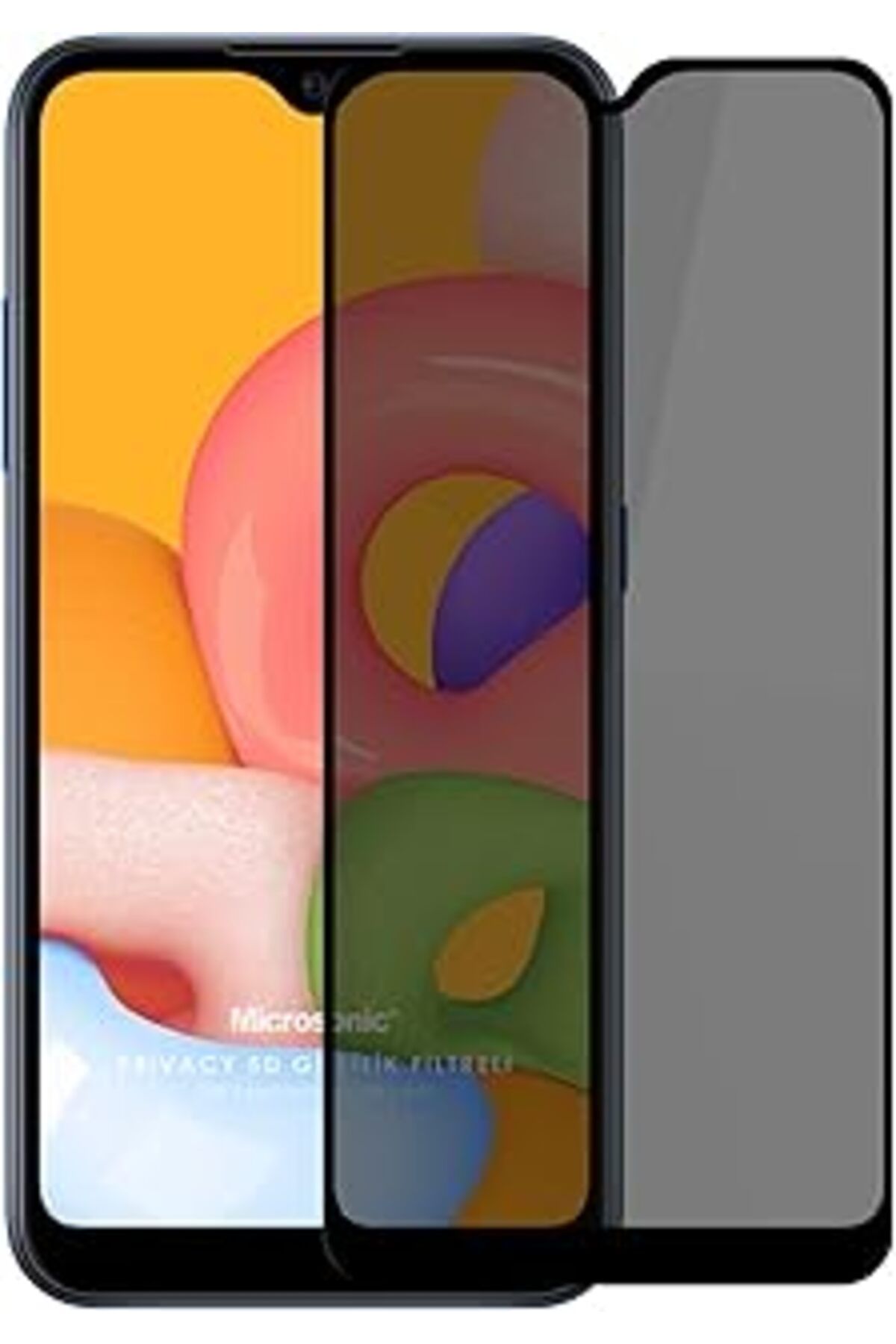 Pazarcan Microsonic Samsung Galaxy A01 Privacy 5D Gizlilik Filtreli Cam Ekran Koruyucu Siyah