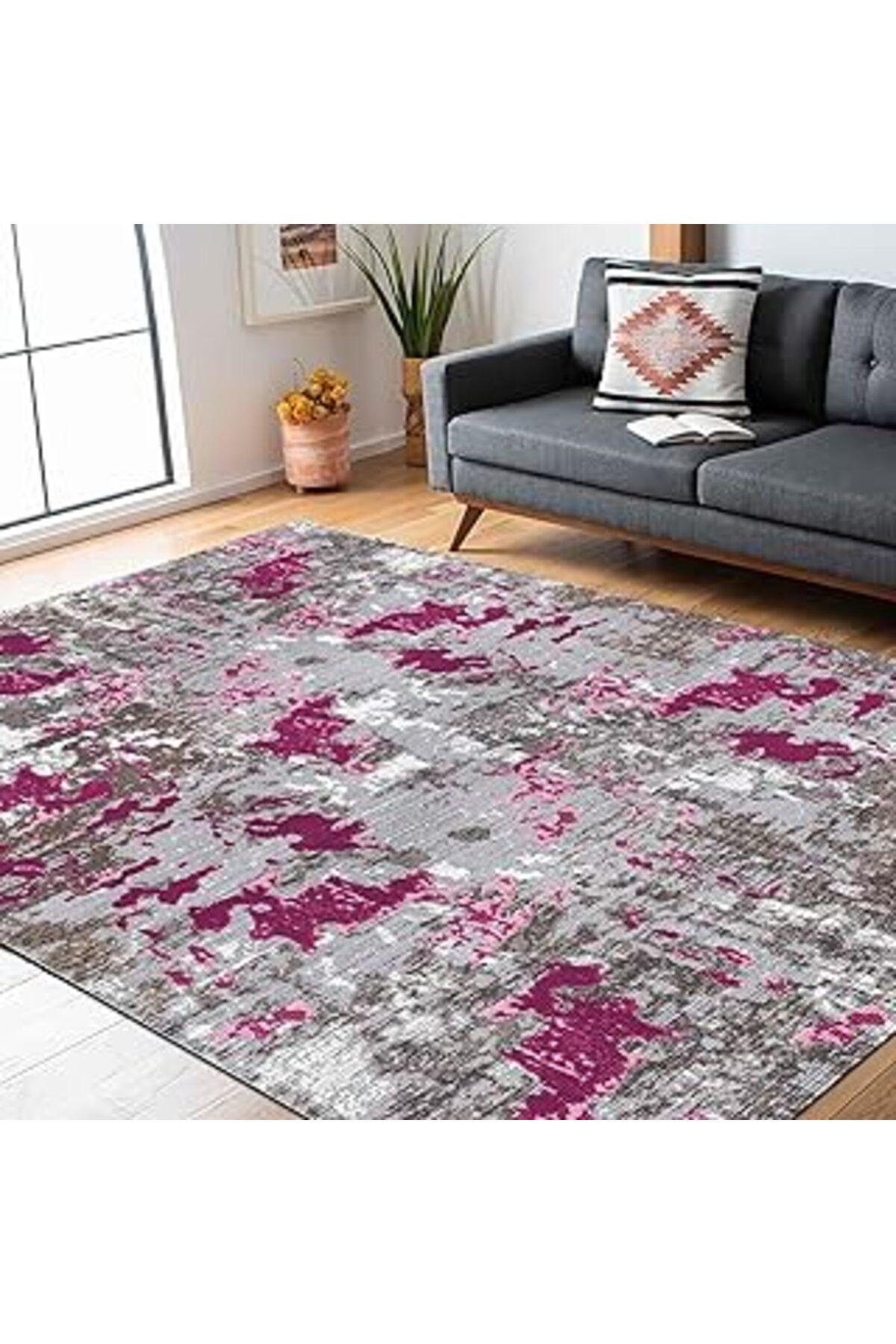 robotrend Latte Dizayn Elian Desenli Pamuk Tabanlı Yıkanabilen Kaydırmaz Antibakteriyel Salon Halısı 140X195