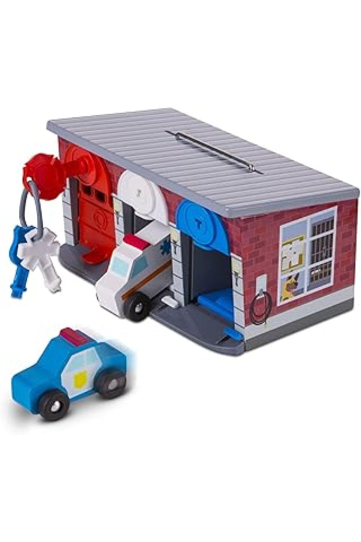 Mu Art Ahşap Melissa & Doug Ahşap Kilitli Kurtarma Araçları Garajı