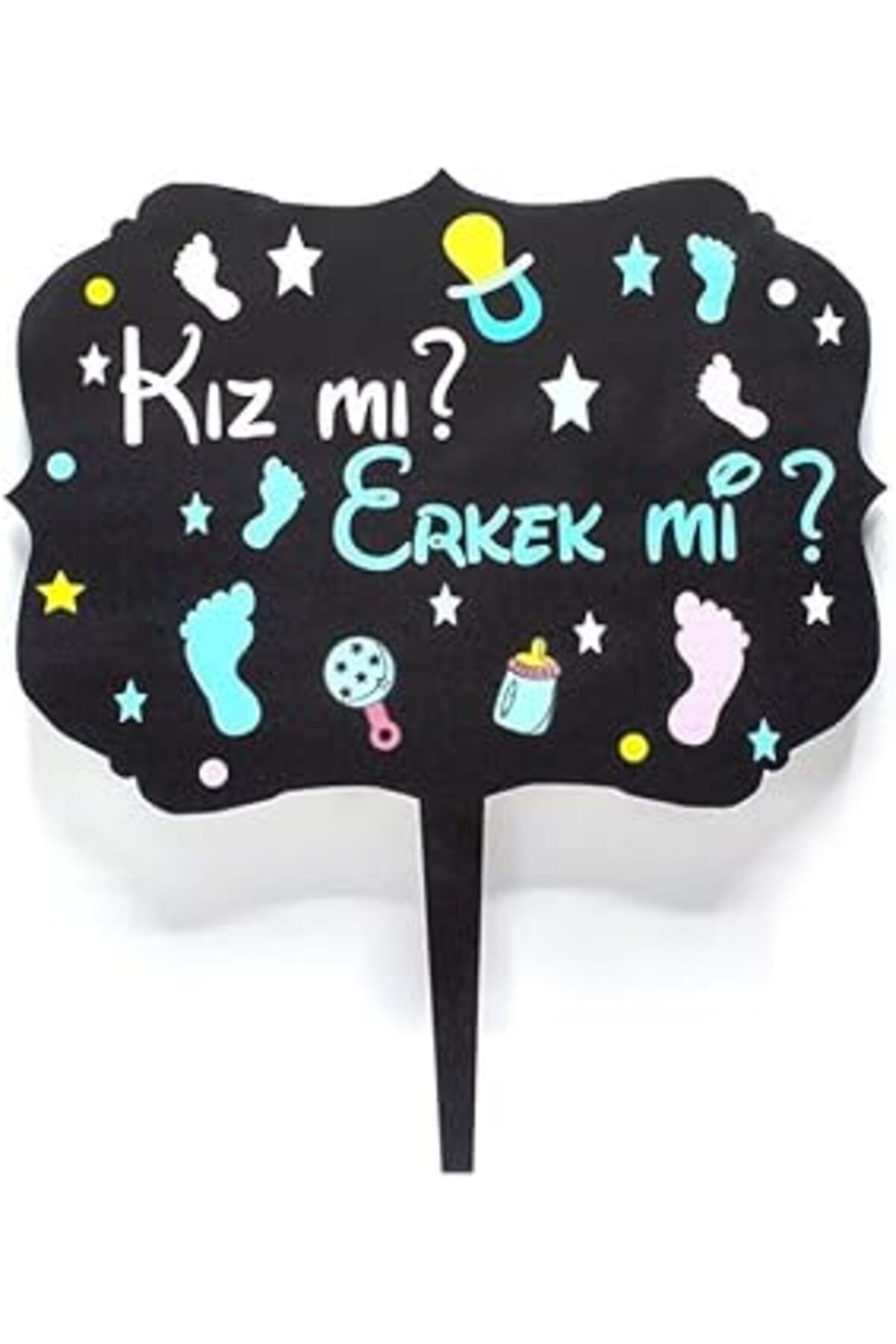Pazarcan Benim Marifetlerim - Siyah Cinsiyet Belirleme Ahşap Pasta Süsü