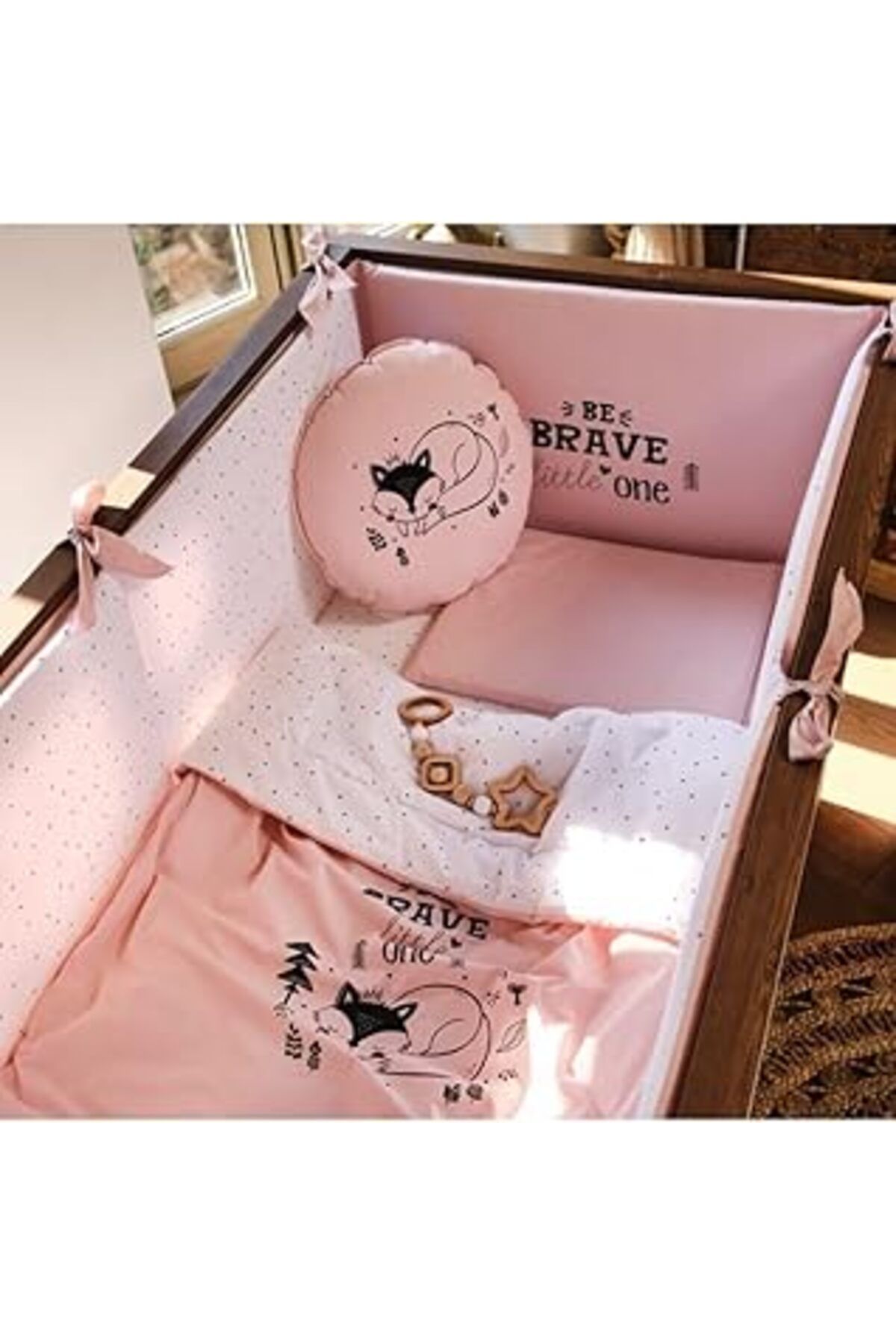 Mu Art Ahşap Funna Baby Yatak Örtü Seti - Be Brave - Pudra - 100 X 150 Cm