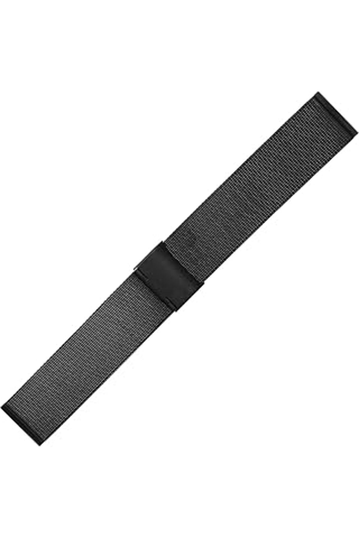 Pazarcan Siyah Çelik İnce Hasır 22Mm Kordon Metal Örgü Saat Kordonu Kayışı