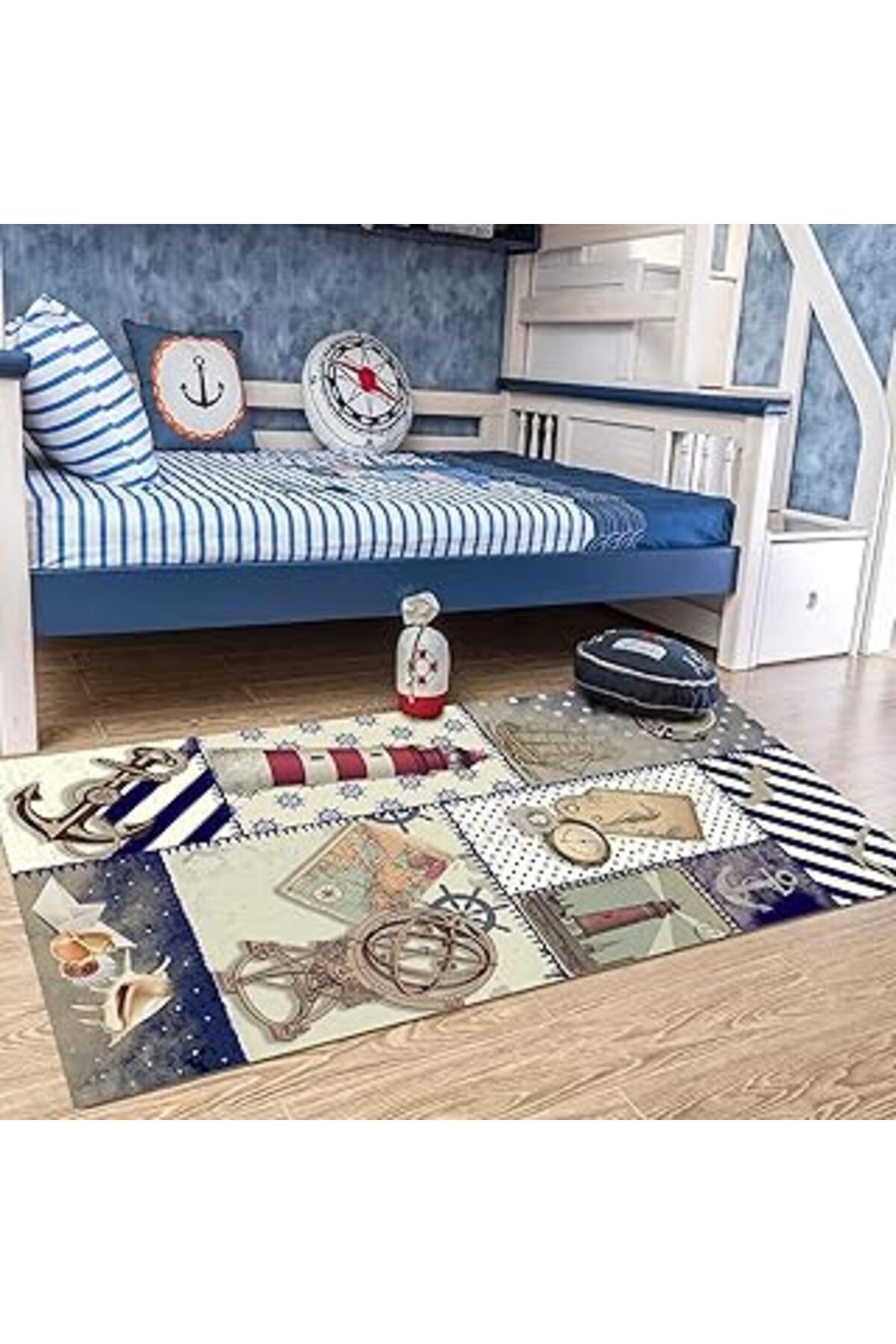 Mu Art Latte Dizayn Nara Desenli Pamuk Tabanlı Yıkanabilen Kaydırmaz Antibakteriyel Salon Halısı 80X150