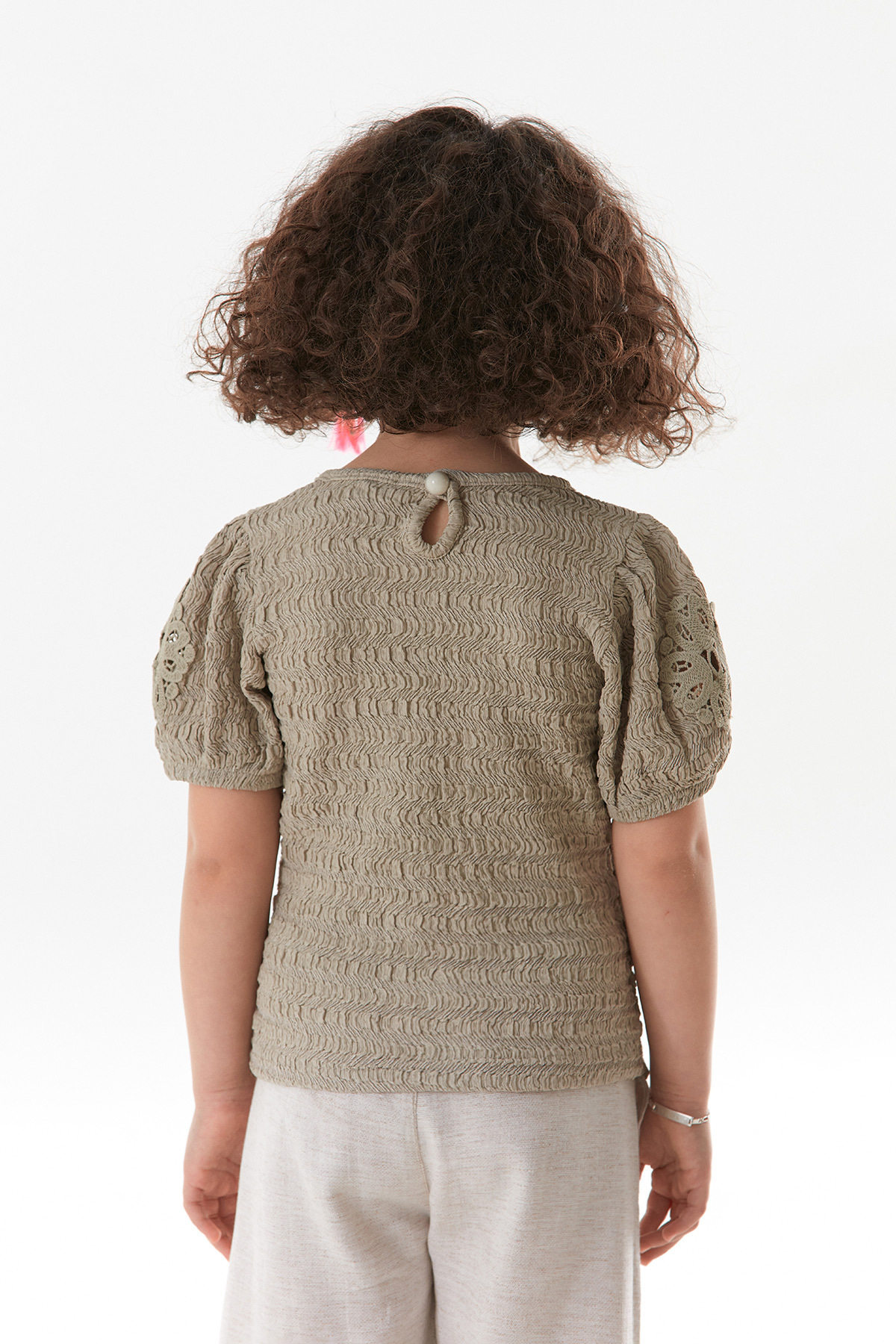 Fulla Moda-Lace-Up Waist Balloon Sleeve Girl's Blouse 5