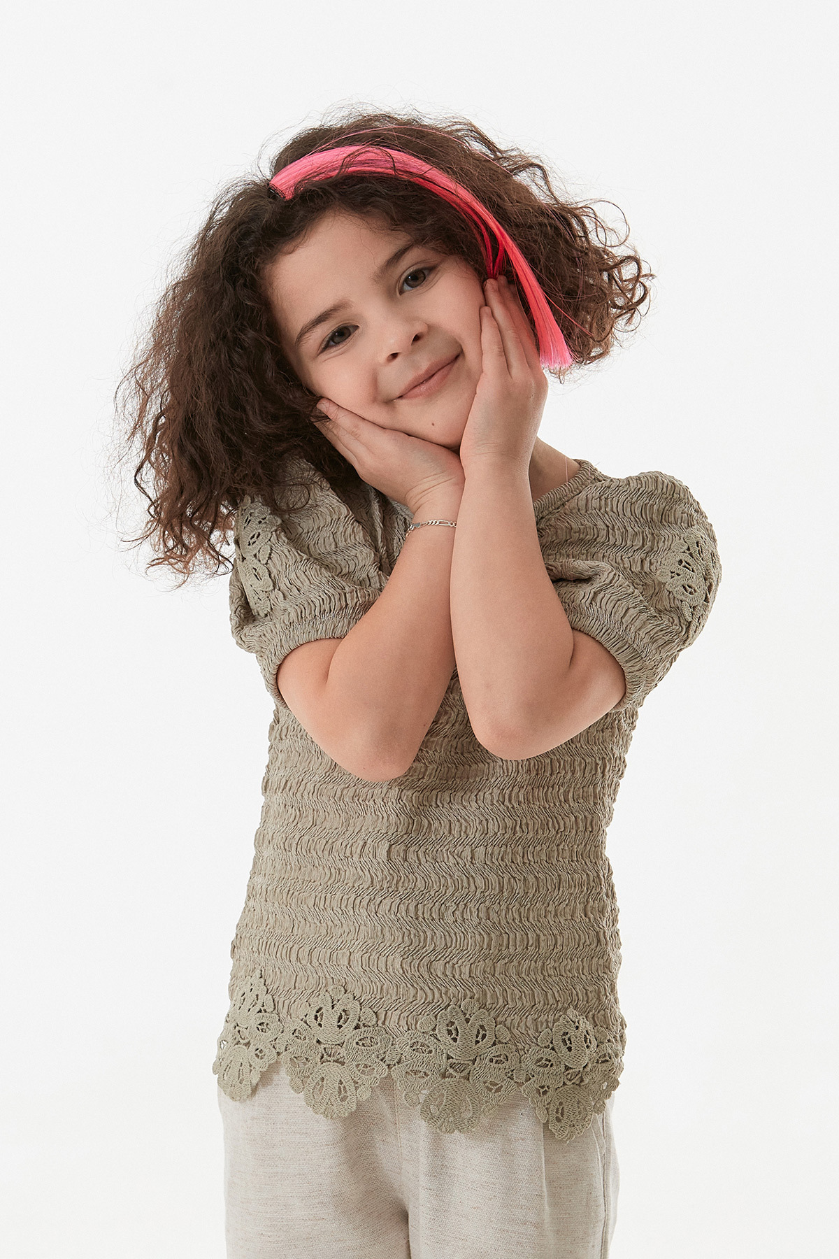 Fulla Moda-Lace-Up Waist Balloon Sleeve Girl's Blouse 2