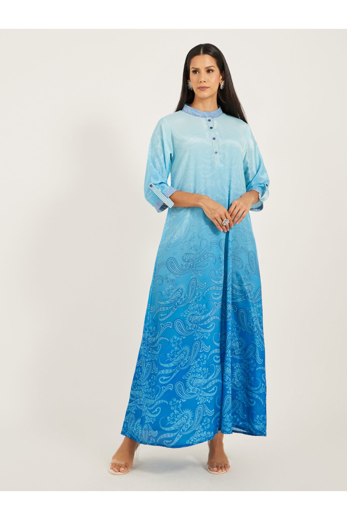 Maxim Creation By Styli-Printed Stand Collar Buttoned A-Line Kaftan 2