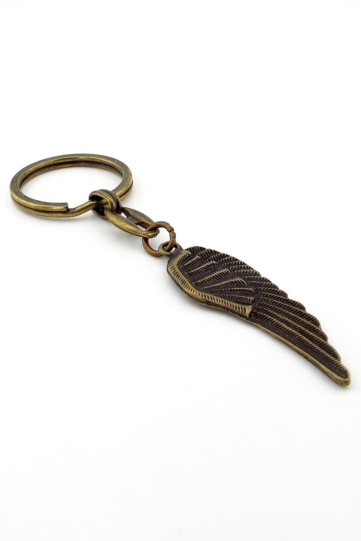 Solfera-Bronze Antique Yellow Metal Angell Wing Tumbled Keychain Kc262 2