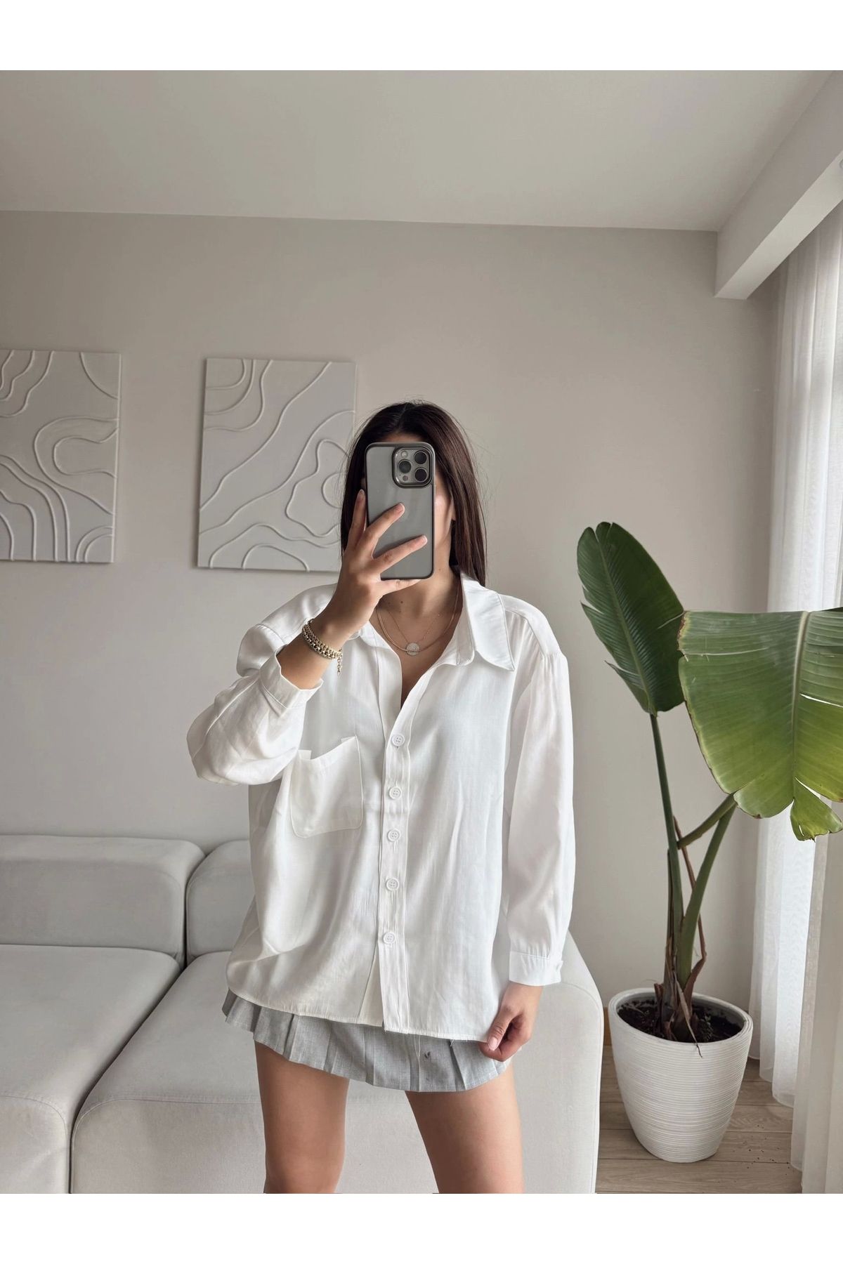 Zoom Butik-Cămașă oversize modal ALBĂ 5