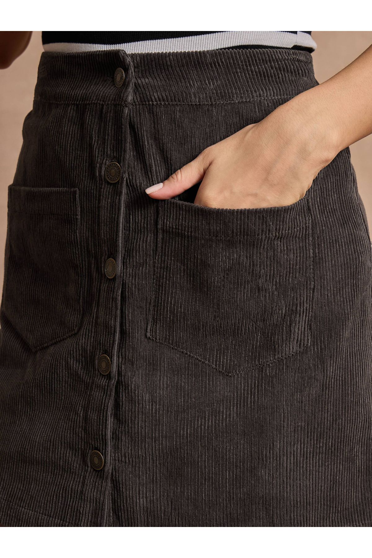 Sassafras By Styli-Corduroy Button Front A-Line Mini Skirt 4