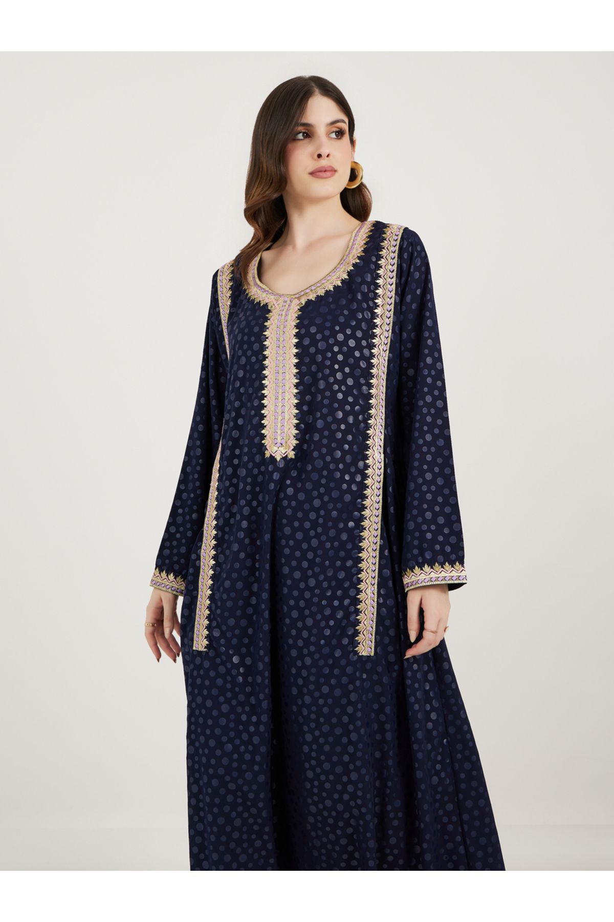 Maxim Creation By Styli-Embroidered Panel Scoop Neck Kaftan 5